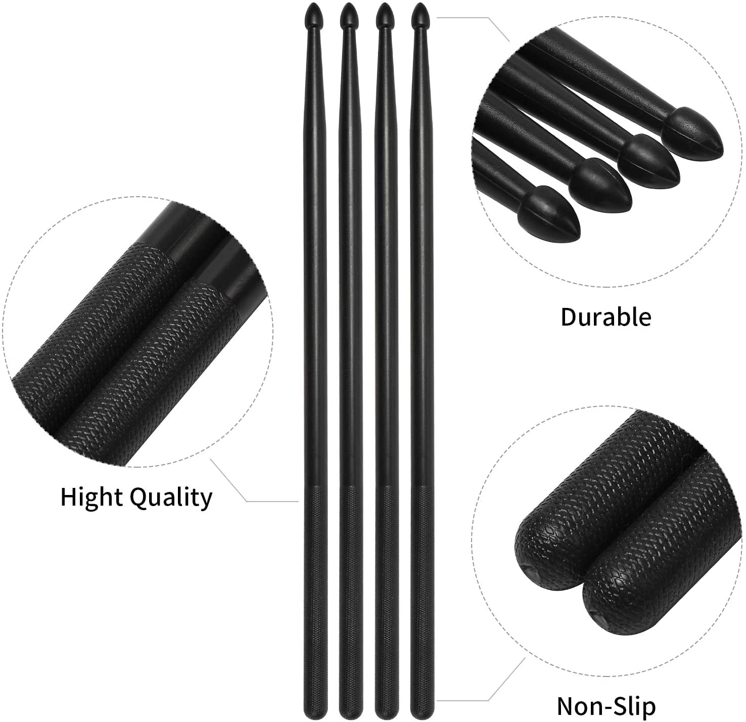 Baguettes De Batterie En Nylon - Noires, Légères, 39cm - Pour Batteurs Débutants Ou Pro