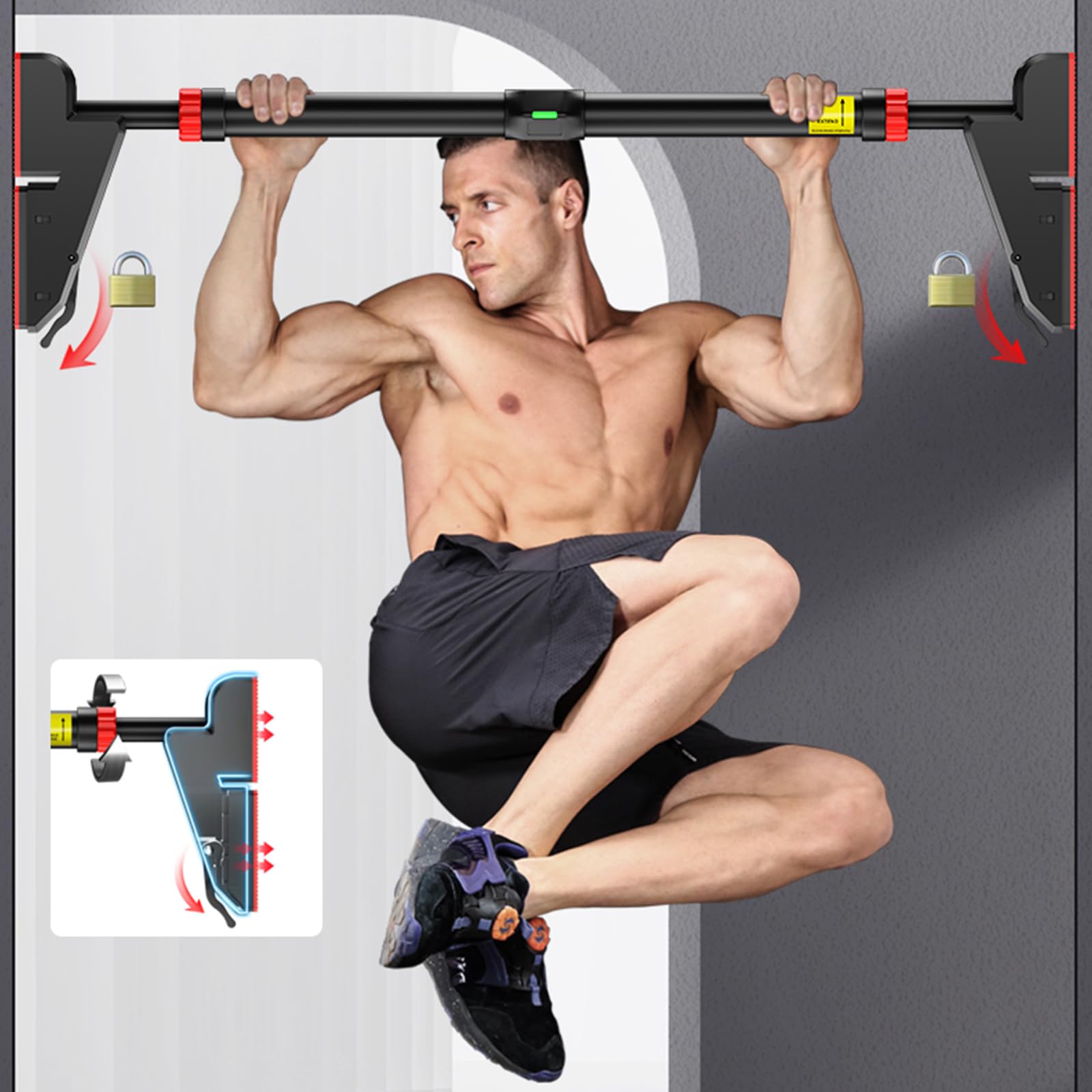 Barre per trazioni, telaio della porta, regolabile, per aperture delle porte, 76 – 95 cm, con bloccaggio, per telaio della porta, portata fino a 200 kg
