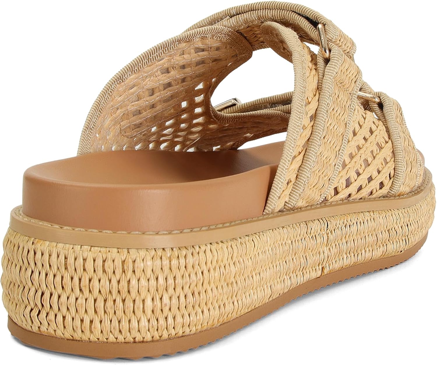 SOVANYOU Raffia Sandals Platform Slides Slip on Sandals for Women Woven Summer Beach Sandal Straw Rattan Platform Wedges Sandal Casual Vacation Shoes - Image 4