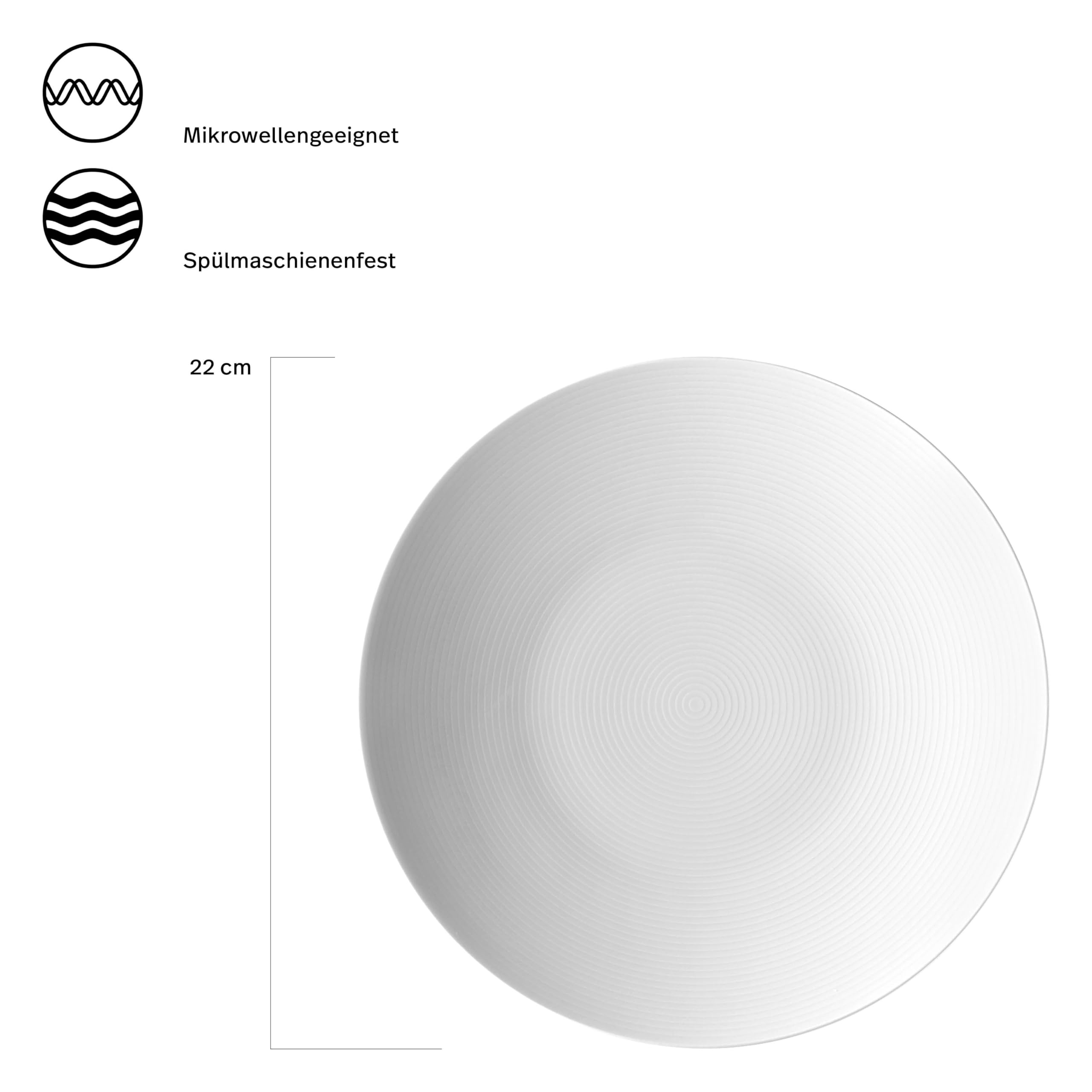 Thomas Loft by Rosenthal Weiß 6er Set Frühstücksteller 22 cm zeitlos moderne Coup Teller aus Porzellan in Rillenrelief Optik perfekt kombinierbar