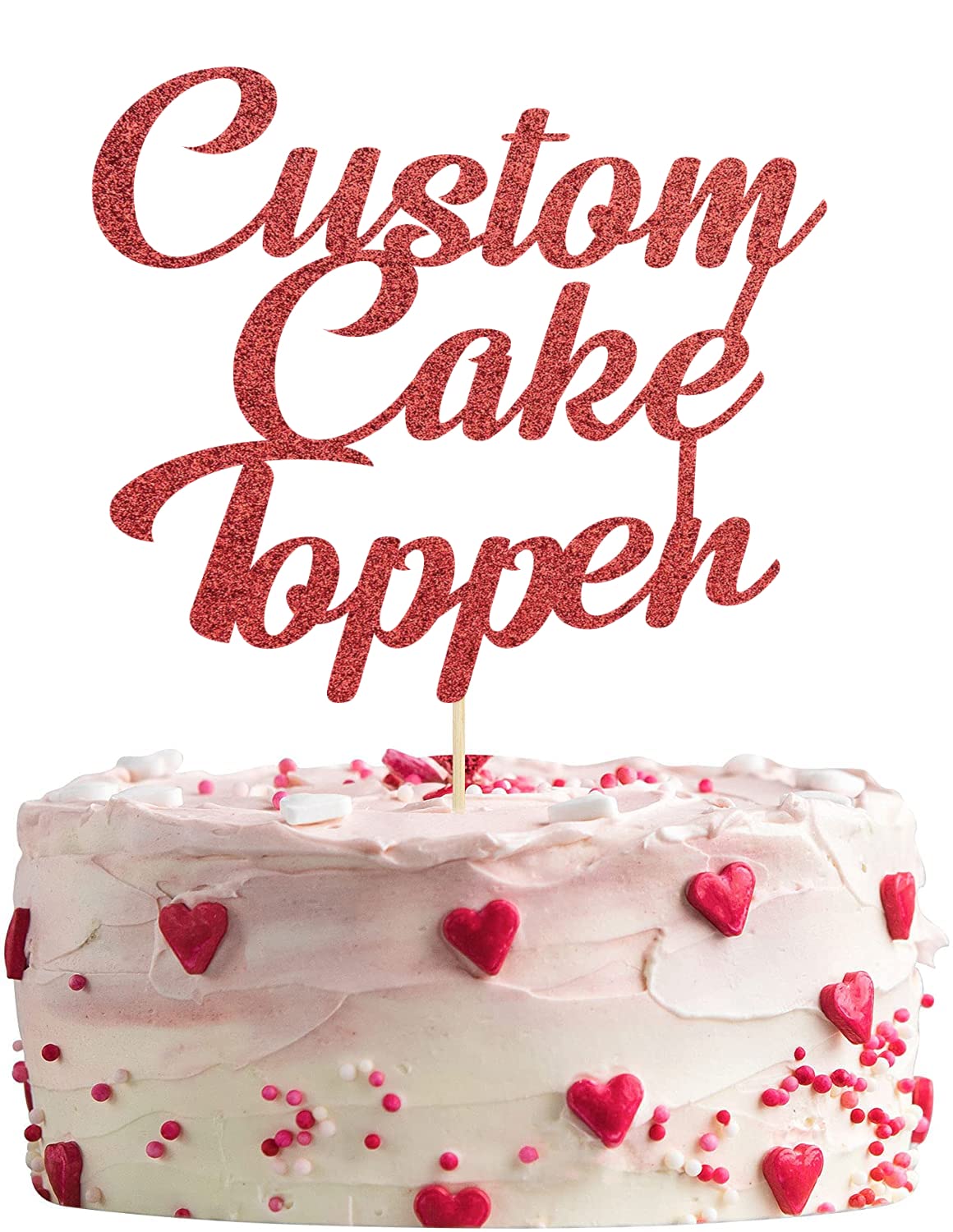 Personalised Glitter Cake Topper Happy Birthday Decorations Glitter Card Any Text Customised Wedding Party Multicolour 1st 13th 16th 18th 21st 30th 40th 50th 60th 70th (Red)