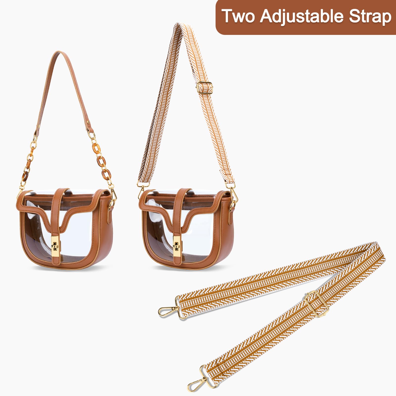 KKXIU Borsa a tracolla trasparente per donna Stadio approvato borsa trasparente da concerto in pelle vegana con spalla sportiva, Marrone