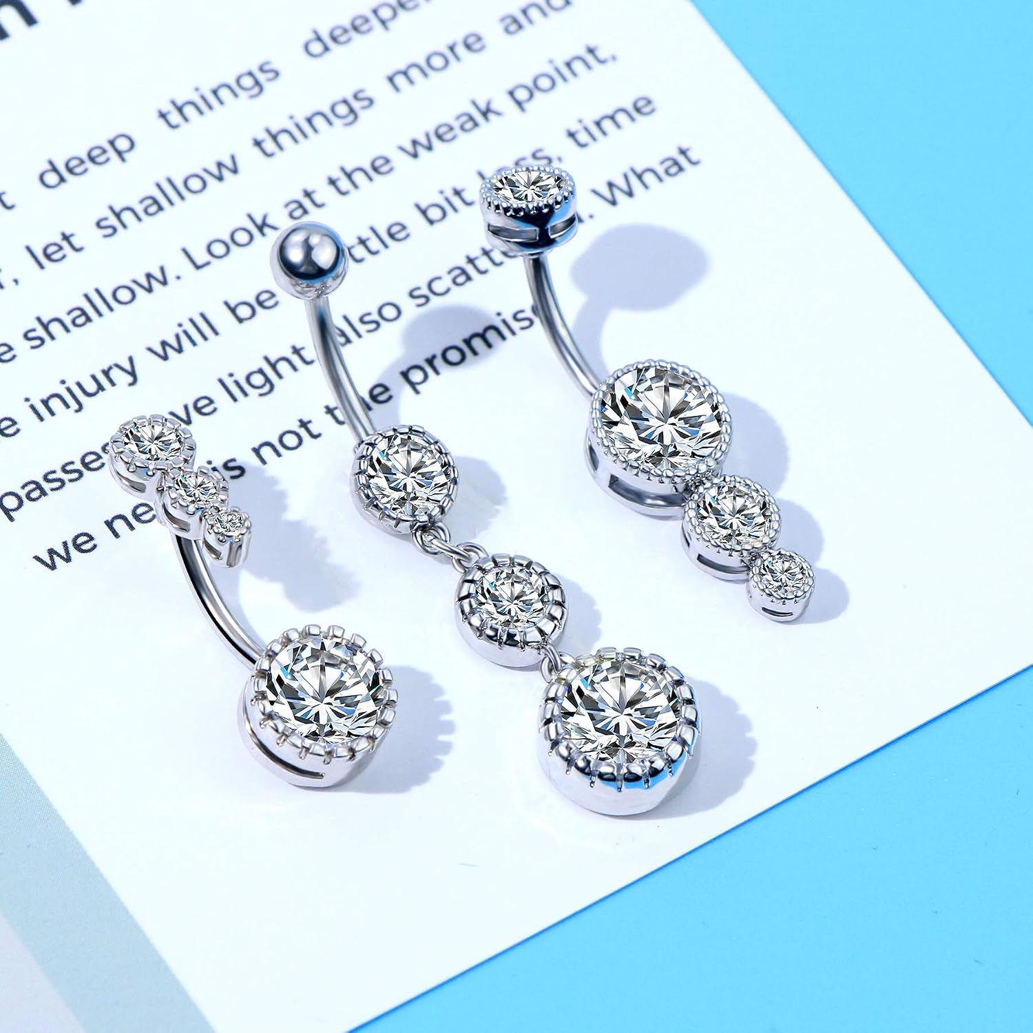 OUFER 3PCS Belly Button Rings, Clear CZ 316L Surgical Steel 14G Belly Rings Dangle Navel Rings Belly Rings Belly Piercing Jewelry