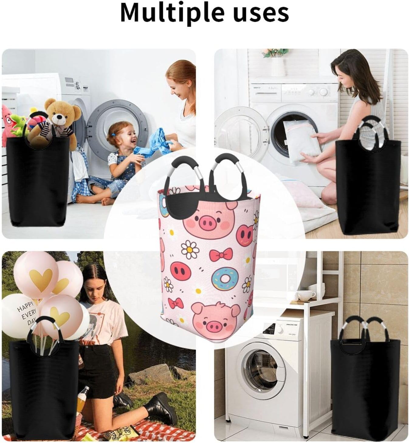 50l Laundry Basket Sweet Pig Face Donuts Waterproof Laundry Hamper Foldable Clothes Laundry Bag With Handles