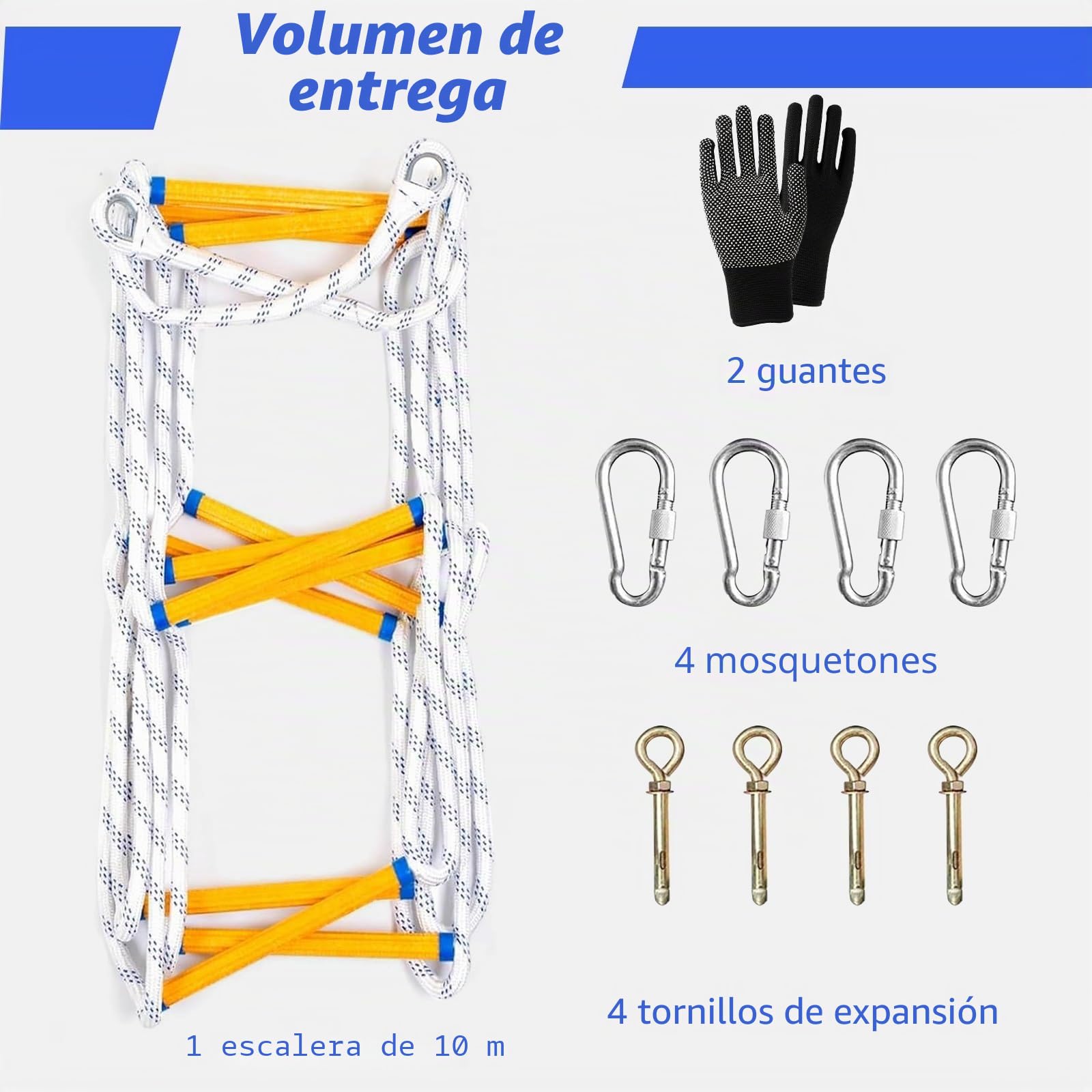Escalera de cuerda resistente al fuego, portátil para ventanas y balcones, de nailon (10 m), adultos
