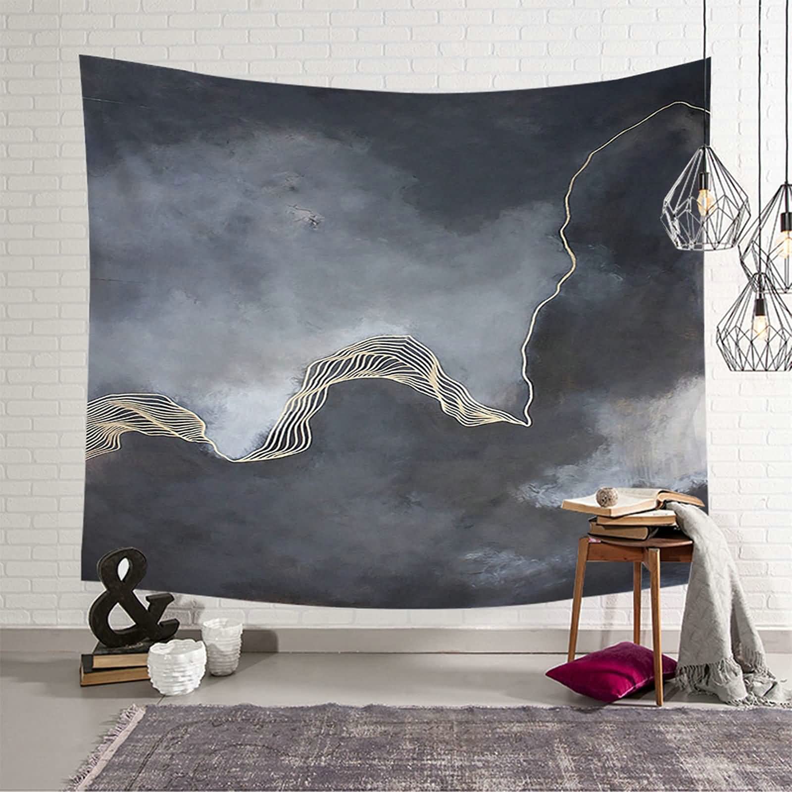 Tapiz de pared moderno en poliéster lavable, decoración abstracta gris y beige de 150x130