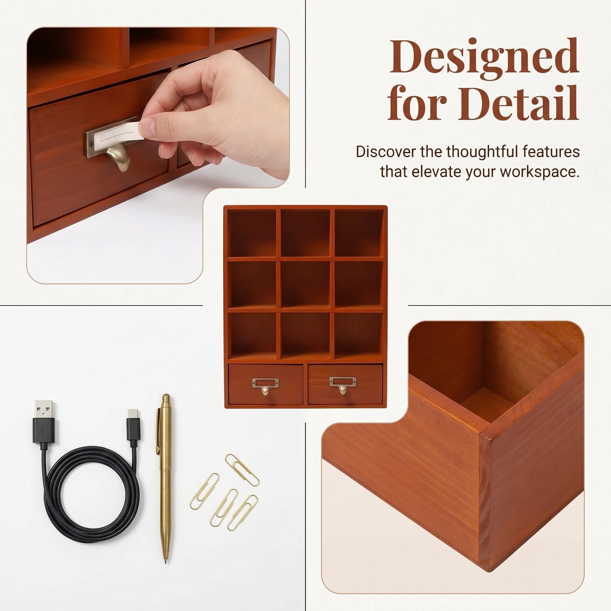 Organizzatore da Scrivania in Legno con 9 Cassetti, Contenitore Multi-Scomparto in Stile Farmacia per Ufficio, Camera da Letto E Trucco - Elegante Portadocumenti E Mensola da Scrivania