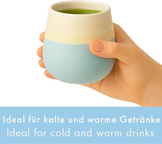 Goodwei Japanese Tea Cups - Ceramic Mugs Without Handle, Rounded Shape and Minimalist Design - Perfect for Tea, Matcha, Coffee or Espresso - Set of 4, 200ml (Fuji Blue)