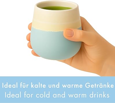 Goodwei Japanese Tea Cups - Ceramic Mugs Without Handle, Rounded Shape and Minimalist Design - Perfect for Tea, Matcha, Coffee or Espresso - Set of 4, 200ml (Fuji Blue)