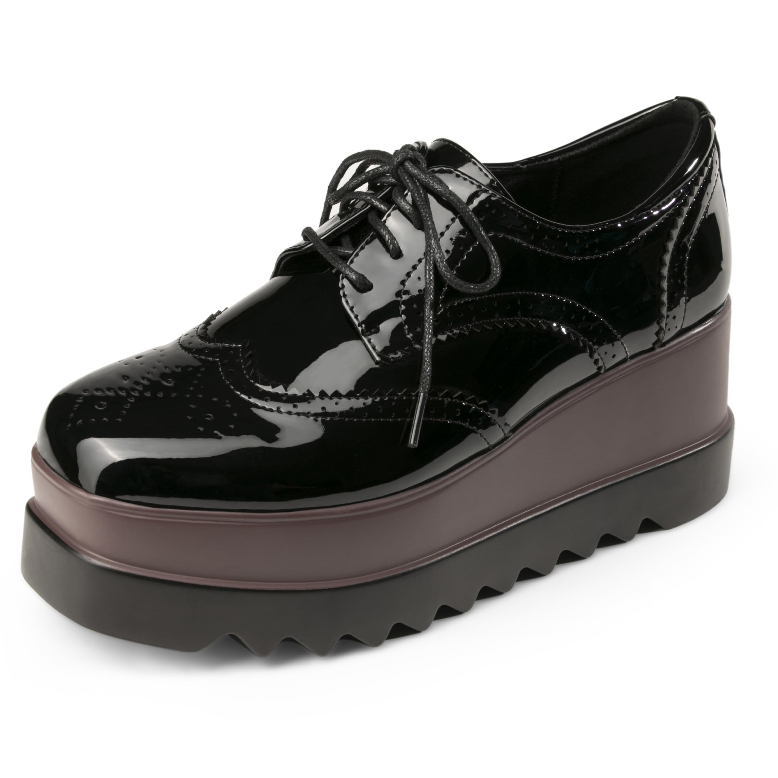 Women's Platform Oxford Shoes Classic Chunky Patent Leather PU Square Toe Wedges Casual Lace Up Sneakers