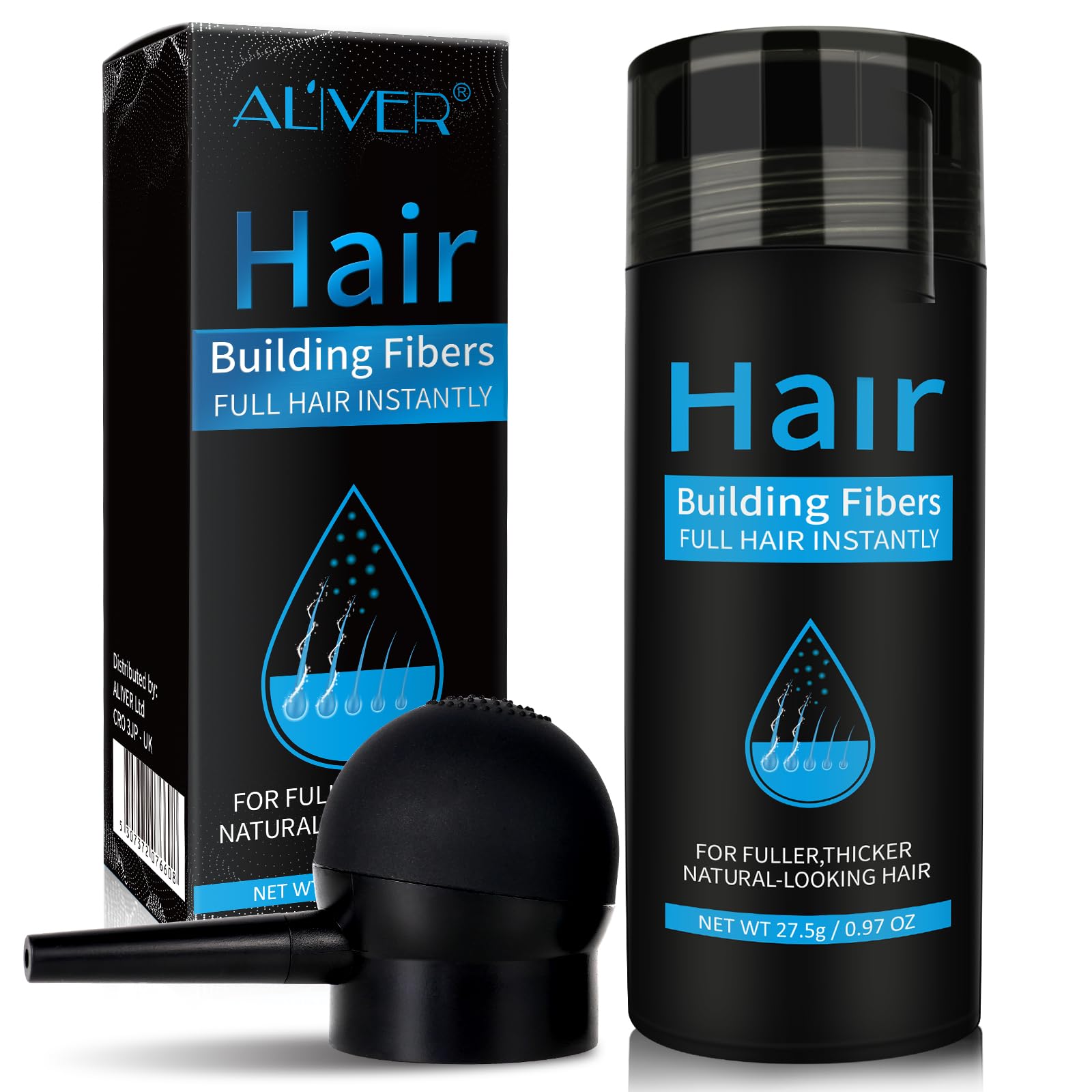 Fibre Capelli Spray - Polvere Cheratina Professionale per Capelli Diradati, Capelli Istantaneamente Più Pieni e Spessi, Resistente all'Acqua e a Lunga Tenuta - Per Uomini e Donne (Nero)