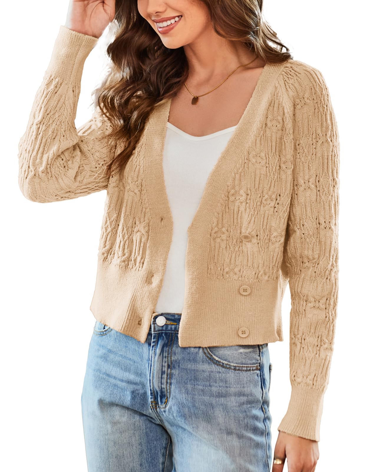 GRACE KARINCropped Cardigans for Women Long Sleeve V Neck Button Up Knit Cardigan Sweater