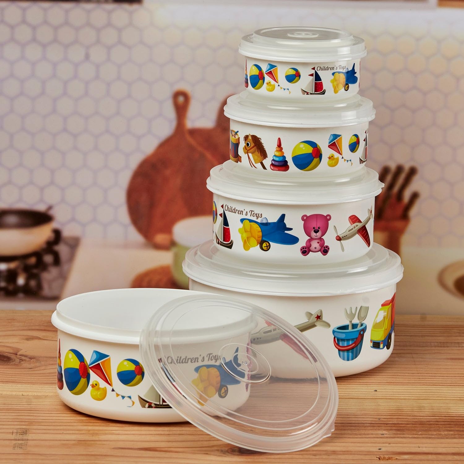 Kookee Plastic Airtight Food Storage Container with Lid for Kitchen, Set of 4, Used for storing all Foods, Fruits, Snacks, Salad, Dryfruits - Round (10692)