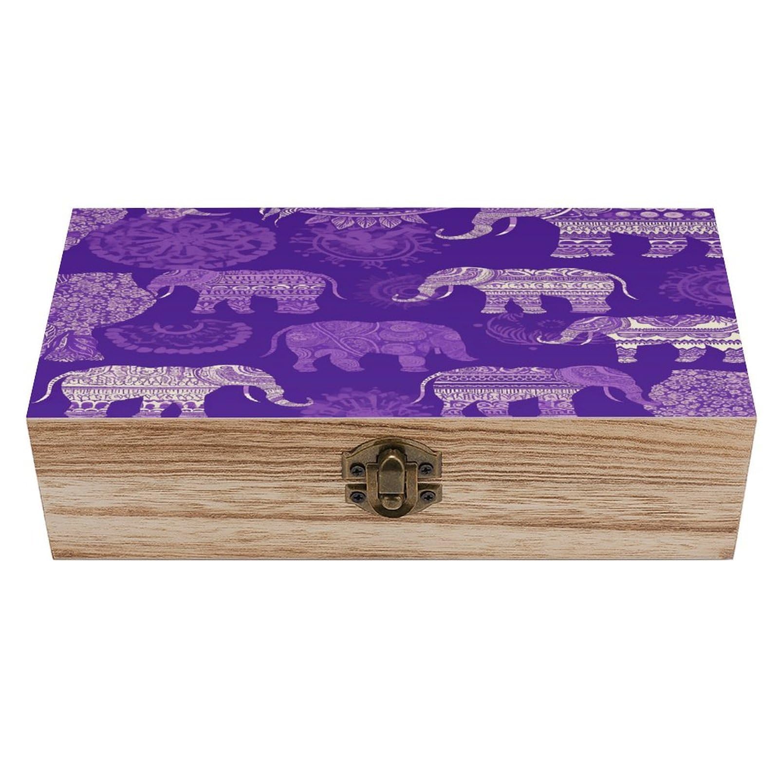 VstaDank Purple Elephant Wooden Storage Box Decorative Jewelry Case with Lids Exquisite Wood Box Letters Gifts Acacia Wood Boxes Fashion Wooden Keepsake Boxes for Men Women