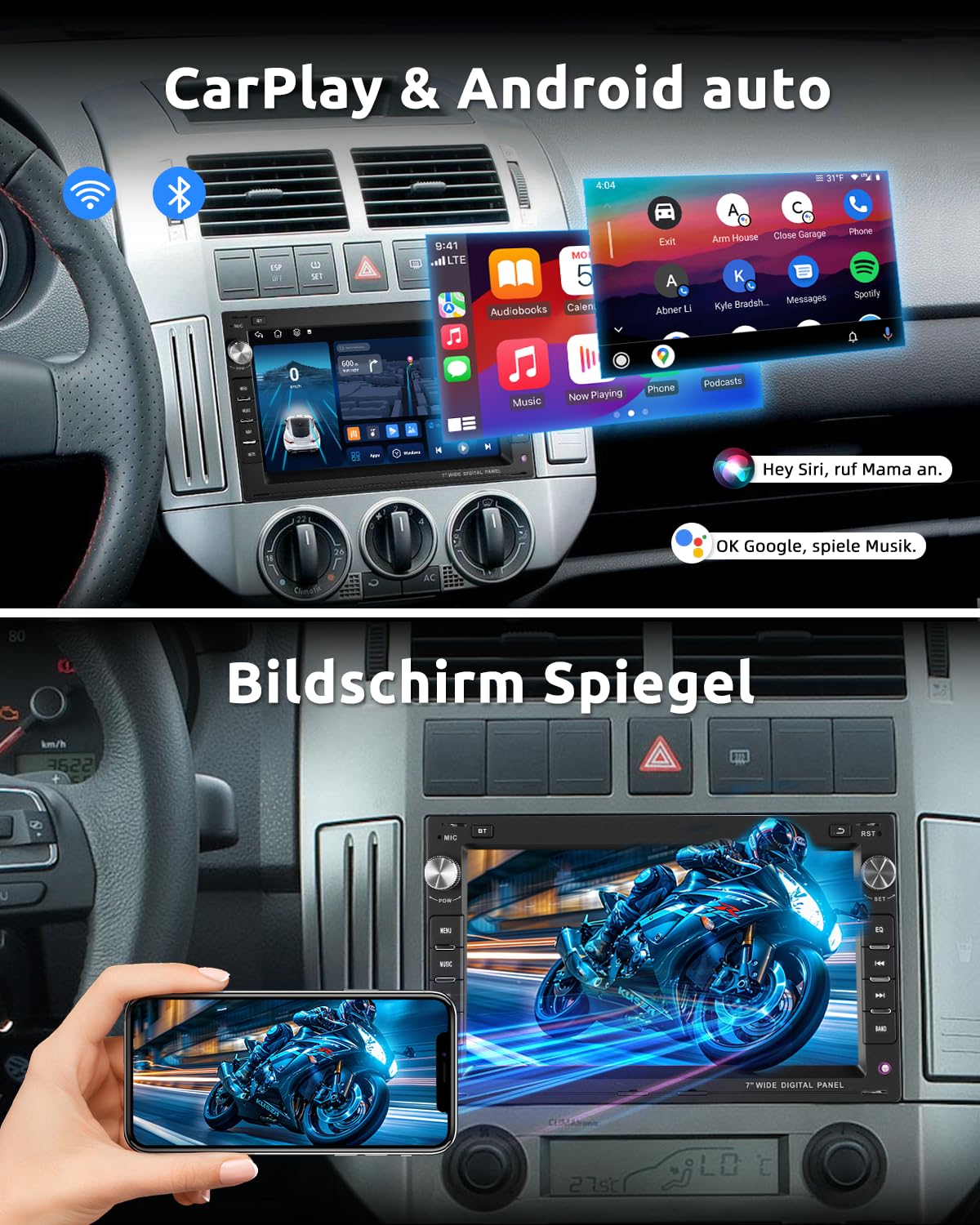ESSGOO 4+64G Wireless CarPlay Android Auto Autoradio Für VW Polo MK3/4 9N Golf 4 Passat B5 T5 Seat Skoda,Android 15 Bluetooth Radio mit 7 Zoll Touchscereen FM RDS GPS Navi WiFi