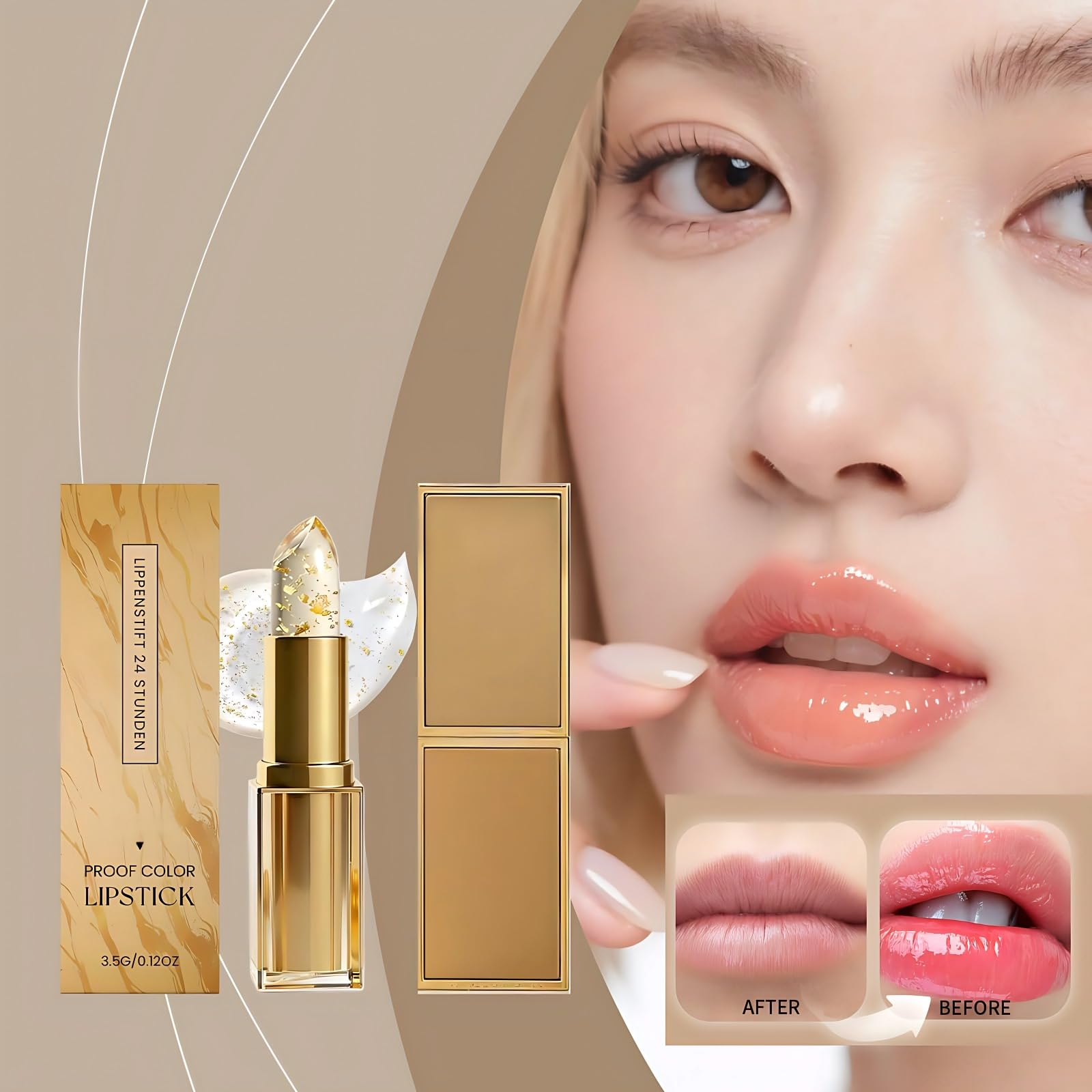 Goldfolien-Lippenstift Mit PH-Wert-Änderung,Temperaturaktivierter Getönter Lippenbalsam,Langanhaltender,Feuchtigkeitsspendender, Glänzender Lippenstift Für Damen, Pflegend Und Nährend (5pcs)
