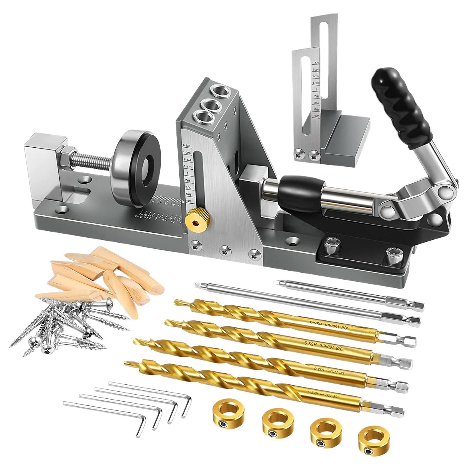 Kit de tornillo de bolsillo, juego de máscaras de orificio de bolsillo - Jig de perforación para agujeros en ángulo,Guías de carpintería para el hogar con piezas de transmisión cuadradas, llaves