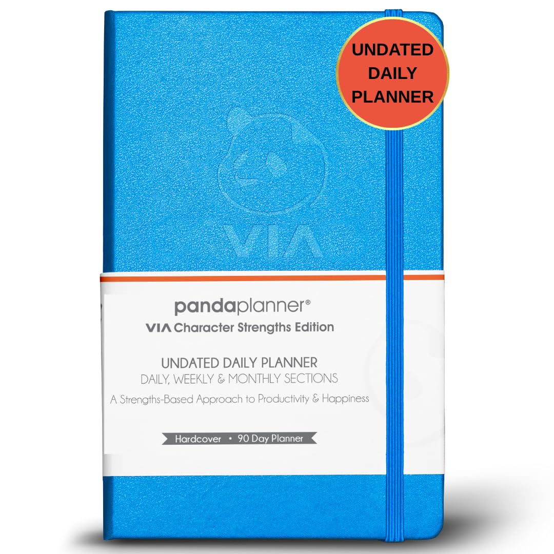 Panda Planner 2026 Undated Daily Planner 90 Day Planner – 3-Month Goal Setting & Productivity Journal – VIA Strength-Based Happiness & Organization Planner – Weekly & Monthly Agenda – 5.75" x 8.25" Hardcover Light Blue