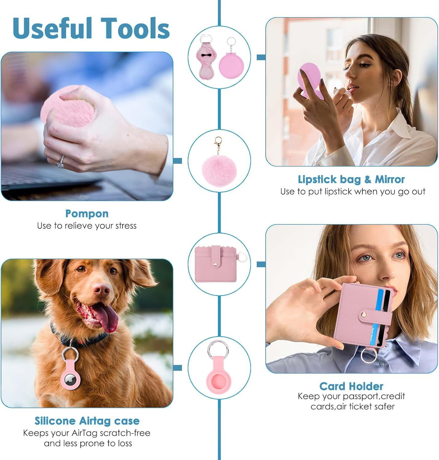 Upgraded Safety Keychain Set for Women, Wristlet Strap Keychain with Personal Alarms, Mirror, Pom Pom, etc. (18PCS) - Image 4