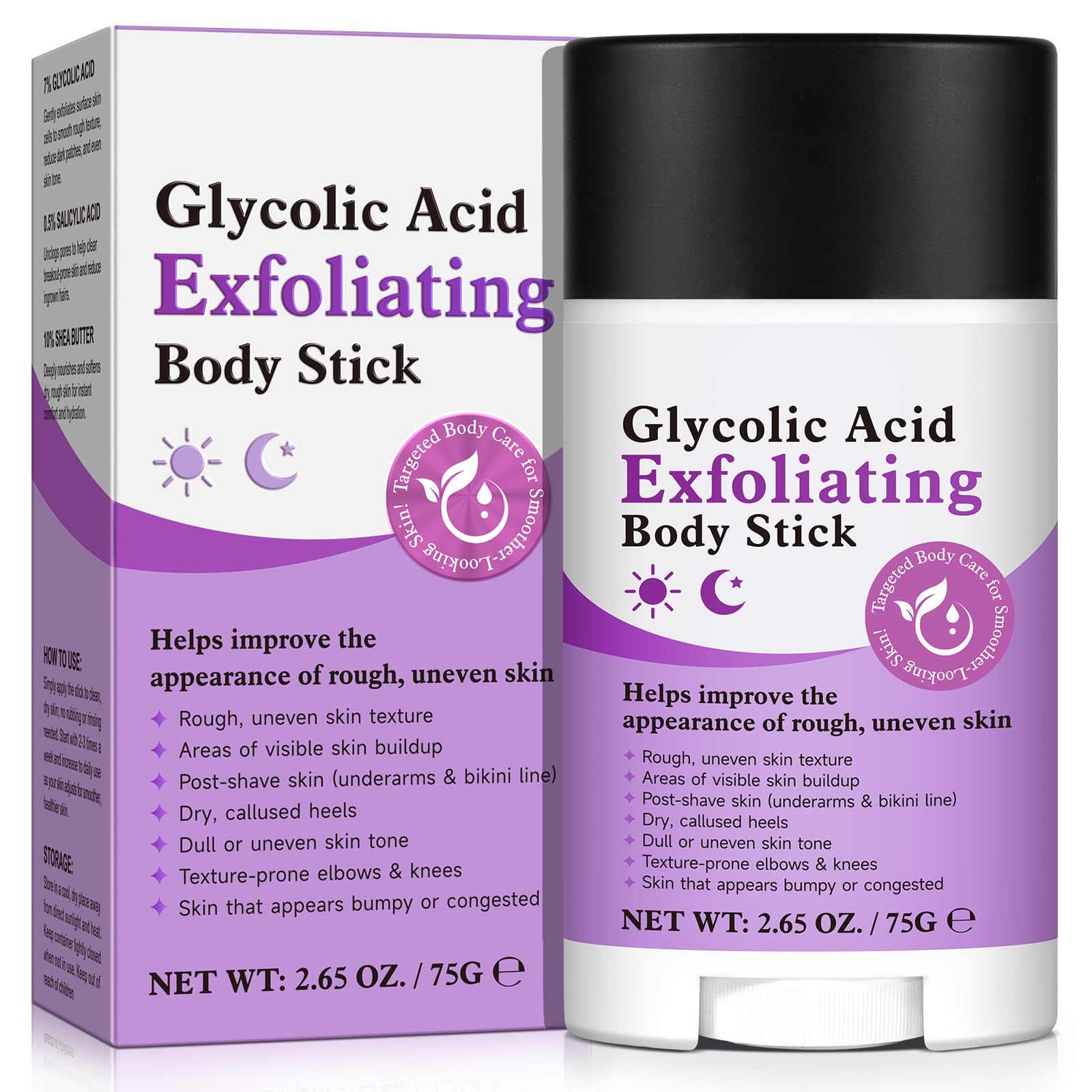 Bâton Exfoliant Pour Le Corps À L'Acide Glycolique 75 G, Avec 7% D'Acide Glycolique + 0,5% D'Acide Salicylique, Aha Et Bha Améliore La Peau Rugueuse, Les Pores Obstrués, La Peau D'Orange