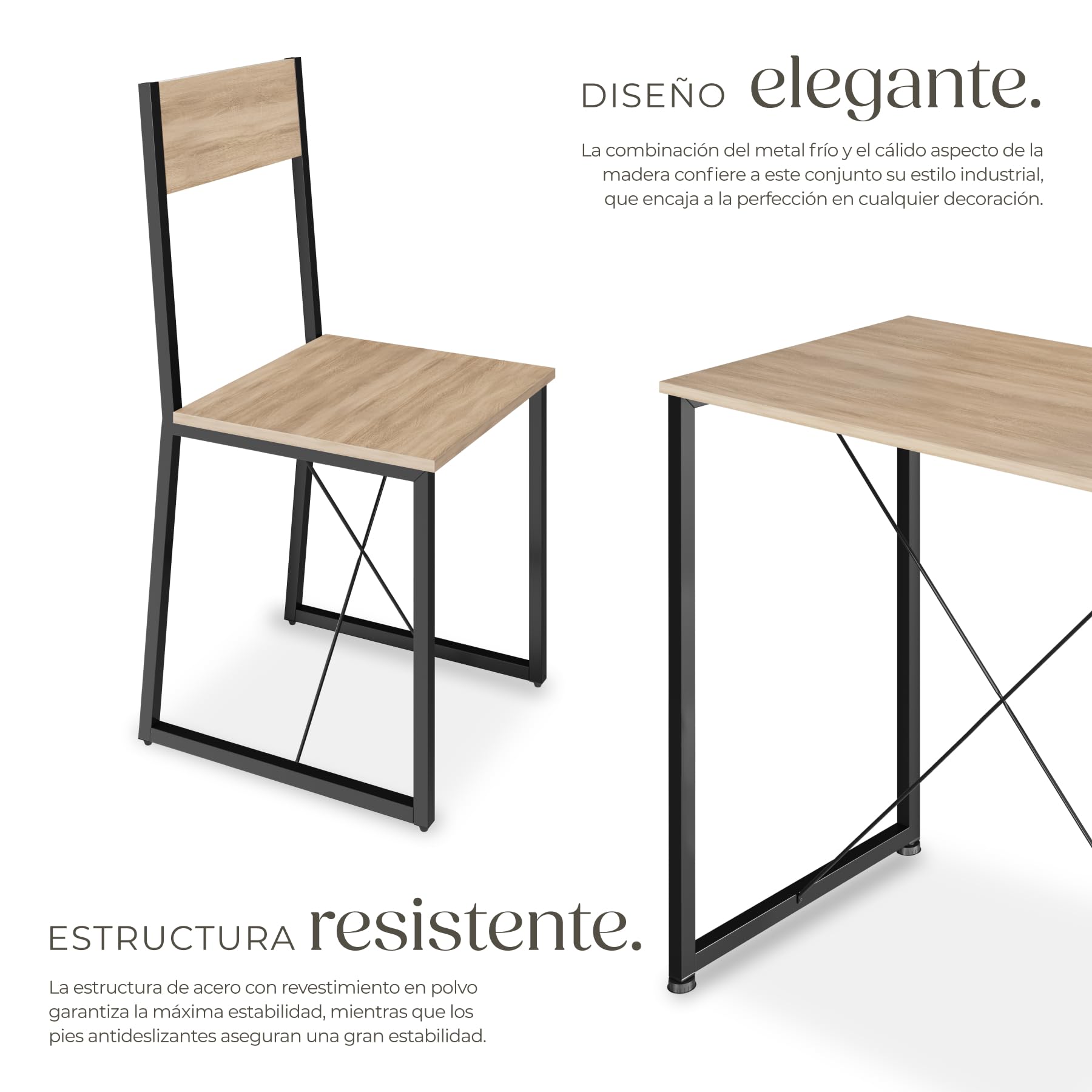 tectake Conjunto de Comedor, Juego de Dos sillas y Mesa para el salón, Conjunto de Asientos para la Cocina, Set de Muebles de Interior (Madera Industrial Clara)