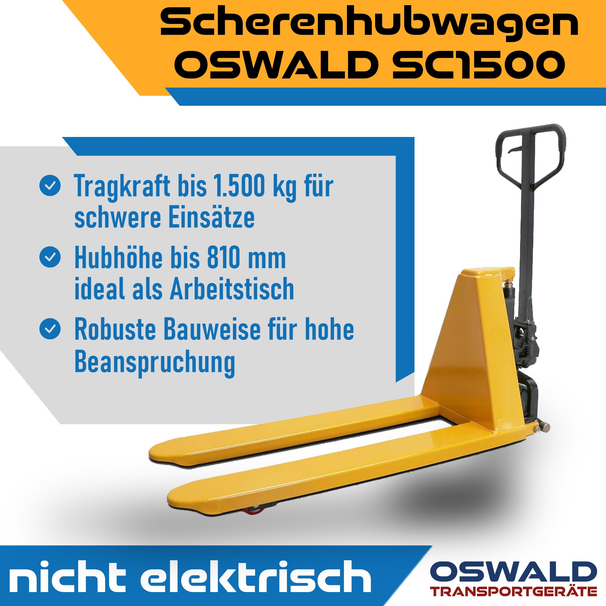 Scherenhubwagen Oswald SC1500 1500 kg 810 mm Hubhöhe Hubtisch Hubwagen PU Rollen
