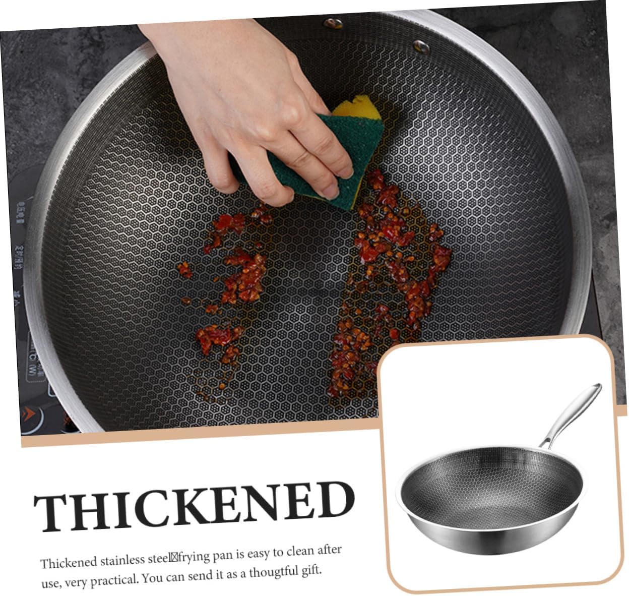 Garneck Stainless Steel Wok Non-stick Pot Handle for Chinese Cooking Pan Induction Stove Electric Stove Gas