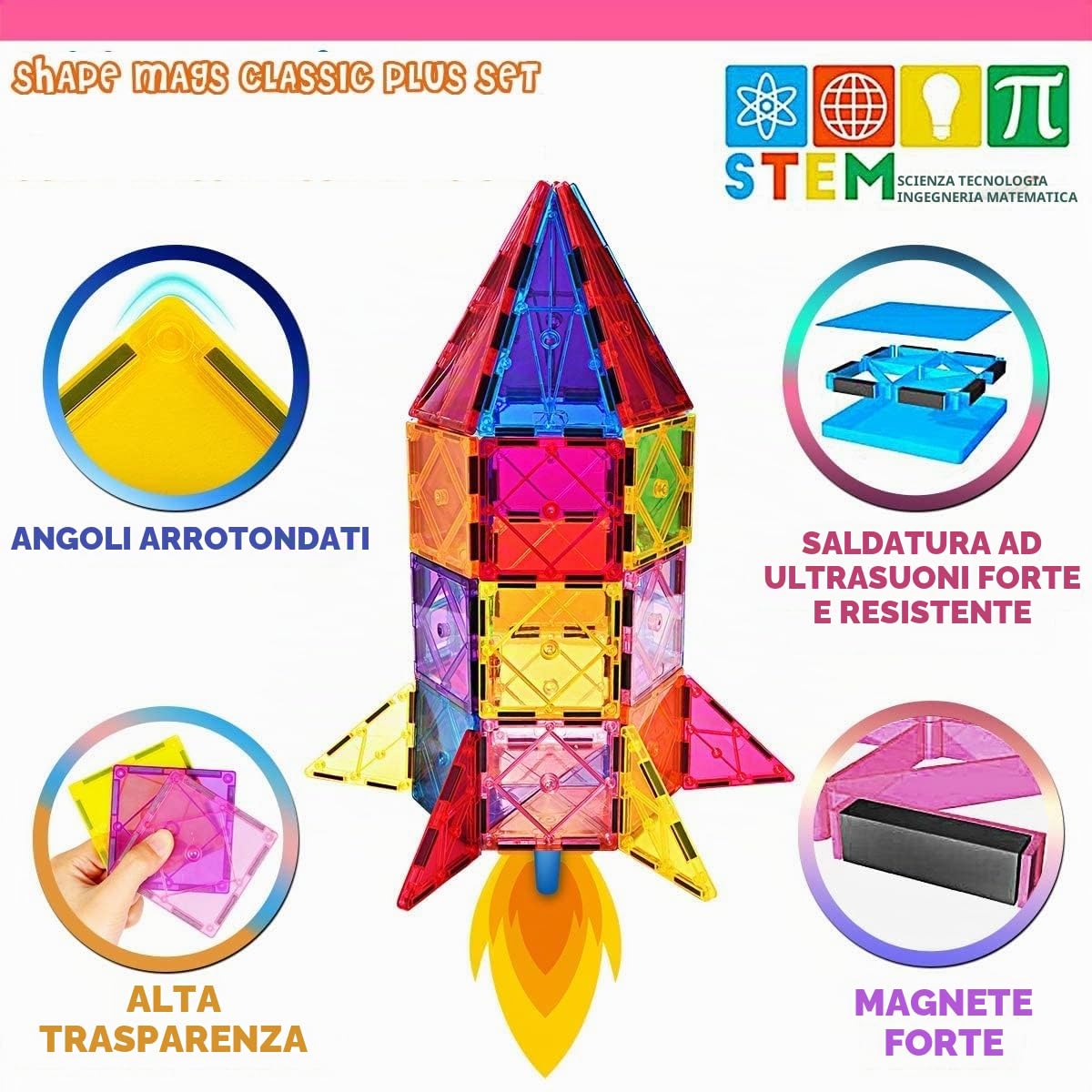 100PCS Costruzioni Magnetiche per Bambini con 2 Auto Giochi Bambini 3 4 Anni Magneti Blocchi Educativo Magnetic Tiles Giocattoli Regalo Bambini Bambina 5 6 7 8 Anni Ragazzi Compleanno Natale Epifania