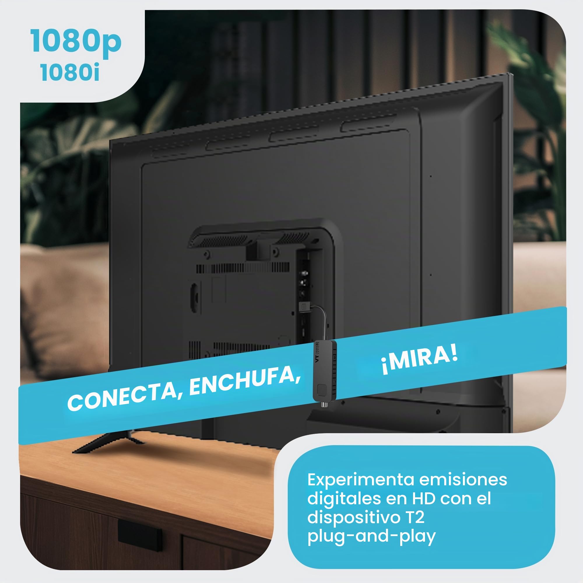 Hd-line Decodificador Digital terrestre DVB-T2 2024, Full HD 1080P, Mando a Distancia Bluetooth, Oculto detrás de la TV, Pantalla Digital, H265 HEVC 10 bits