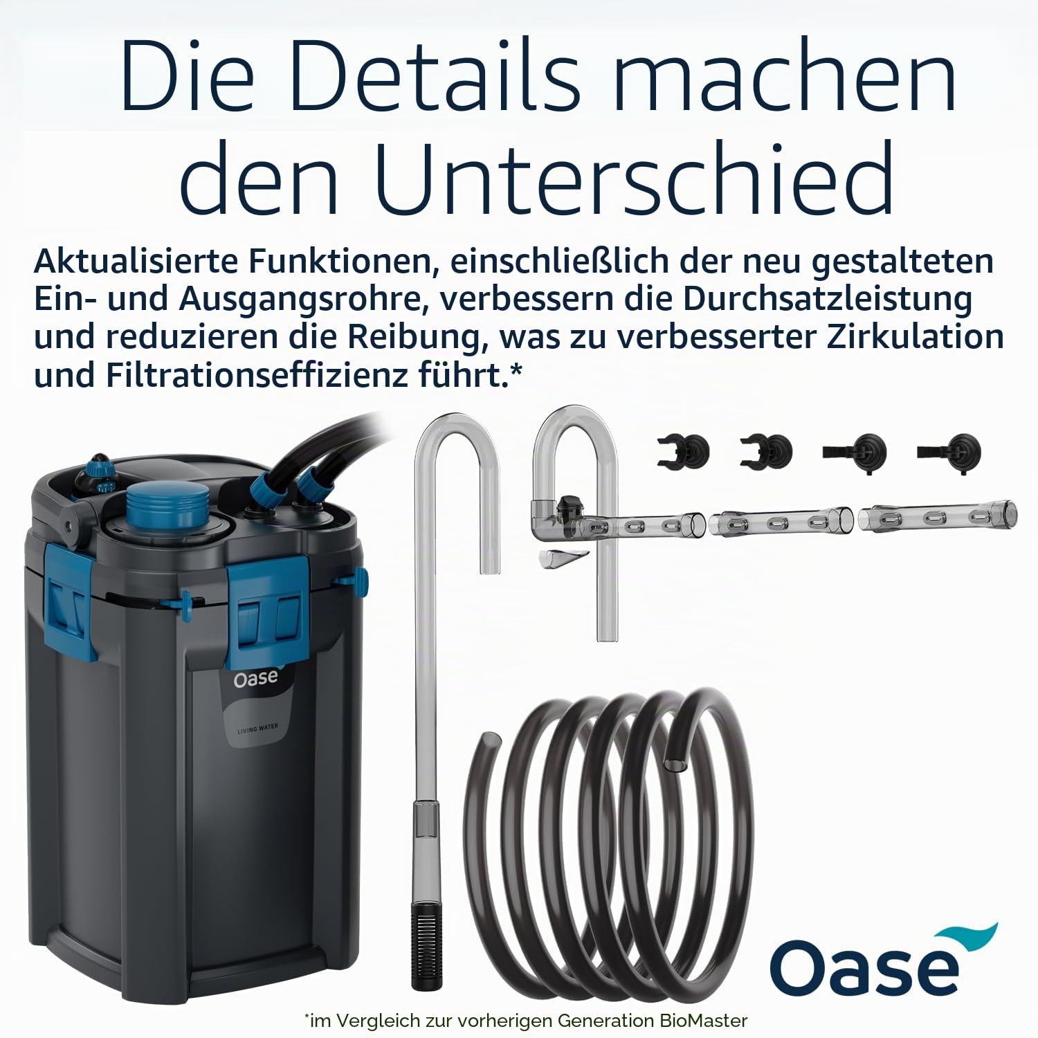 OASE BioMaster 2 Thermo 600 Kanister Filter für Aquarien - Externer Aquarienfilter mit eingebauter Heizung - EasyClean Vorfilter, leiser Betrieb - Süß- & Salzwasser, bis zu 160 Gallonen