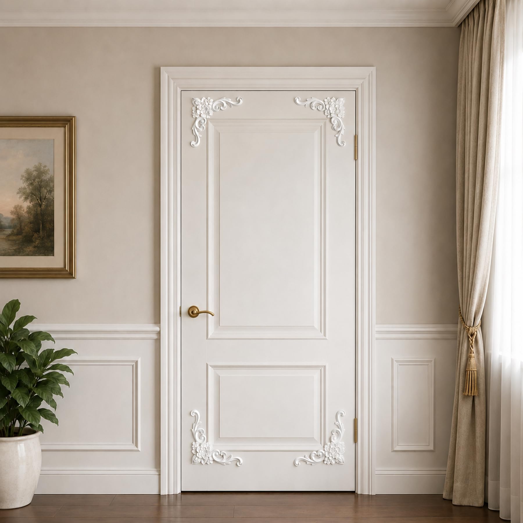 4 PCS Angolari Decorativi per Pareti E Soffitti in PU Modanature Angolari 3D con Decorazioni Floreali Profili Decorativi Verniciabili per Cornici E Angoli Elegante Finitura