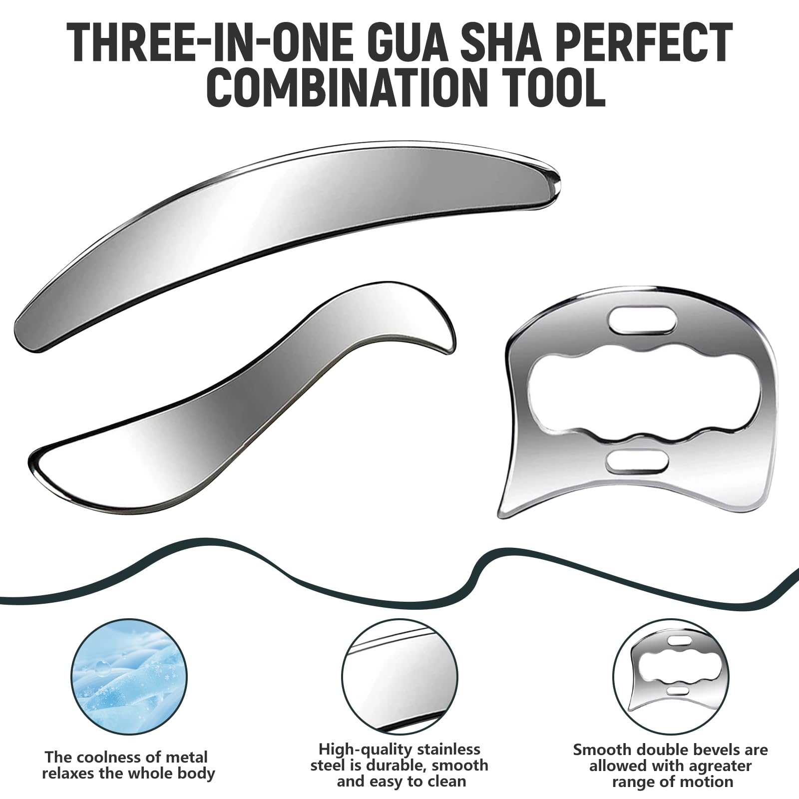 Gua Sha Edelstahl 3 in 1 Gesichtswerkzeug Faszien Tool Massagegerät für Lymphdrainage