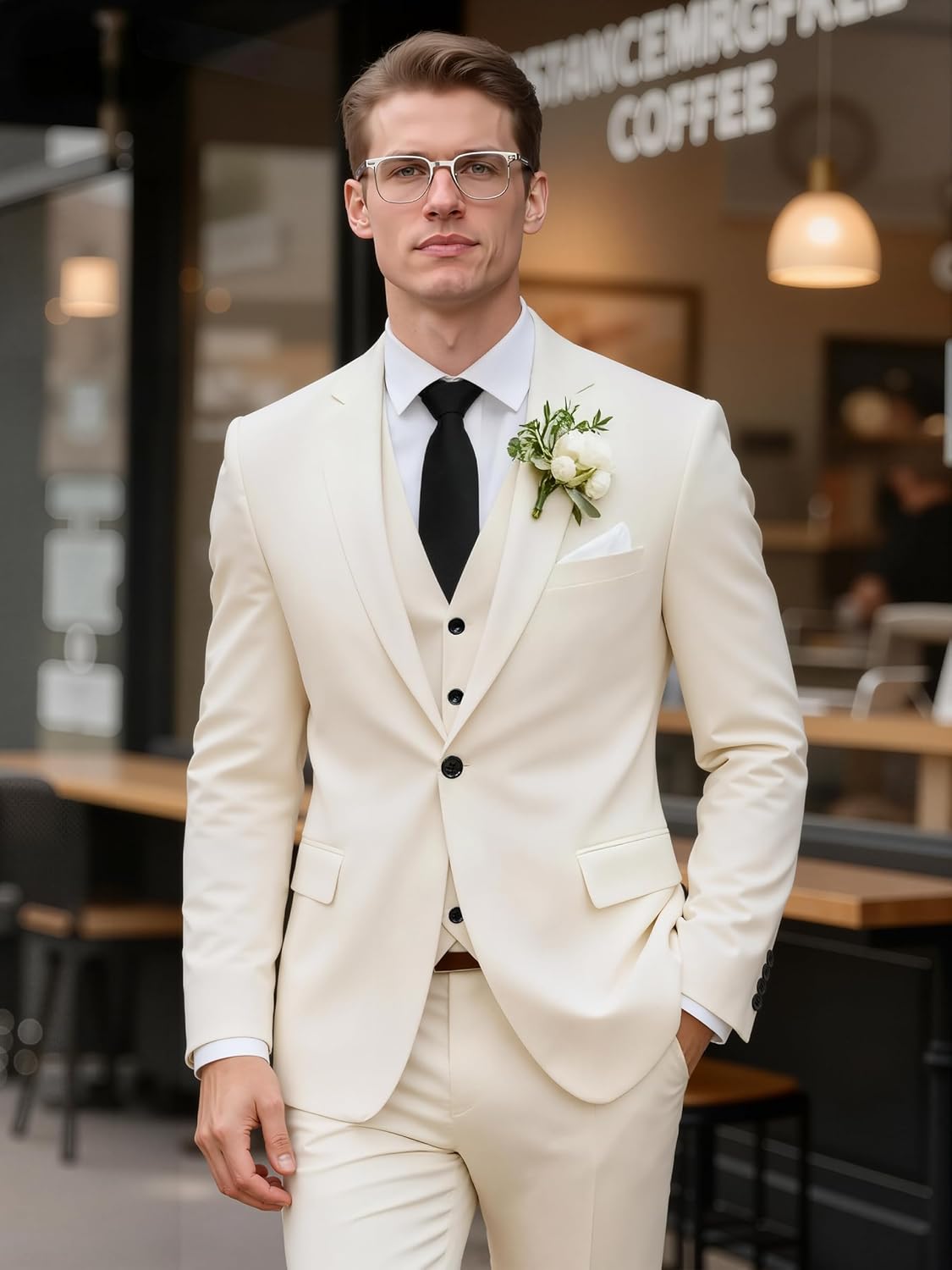 Wangyue Mens Suits 3 Piece Slim Fit Suit for Men Wedding Elegant Formal Business Groom Prom Tuxedo Dinner Party Suit