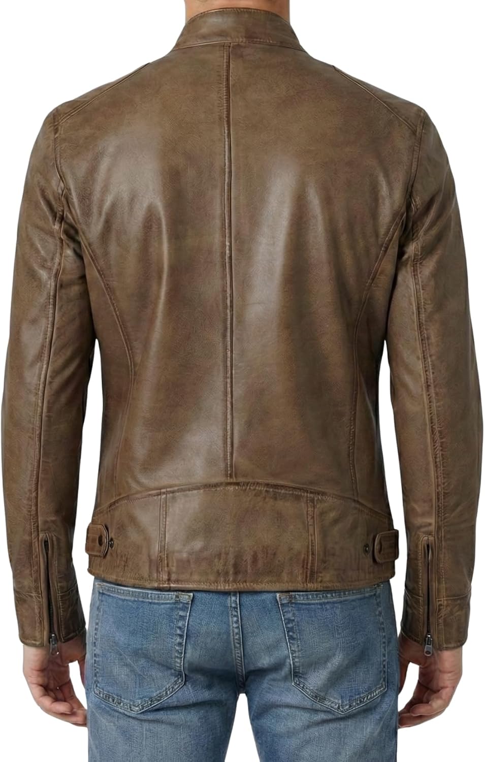 Decrum Mens Leather Jacket - Cafe Racer Style Real Lambskin Leather Jacket Men