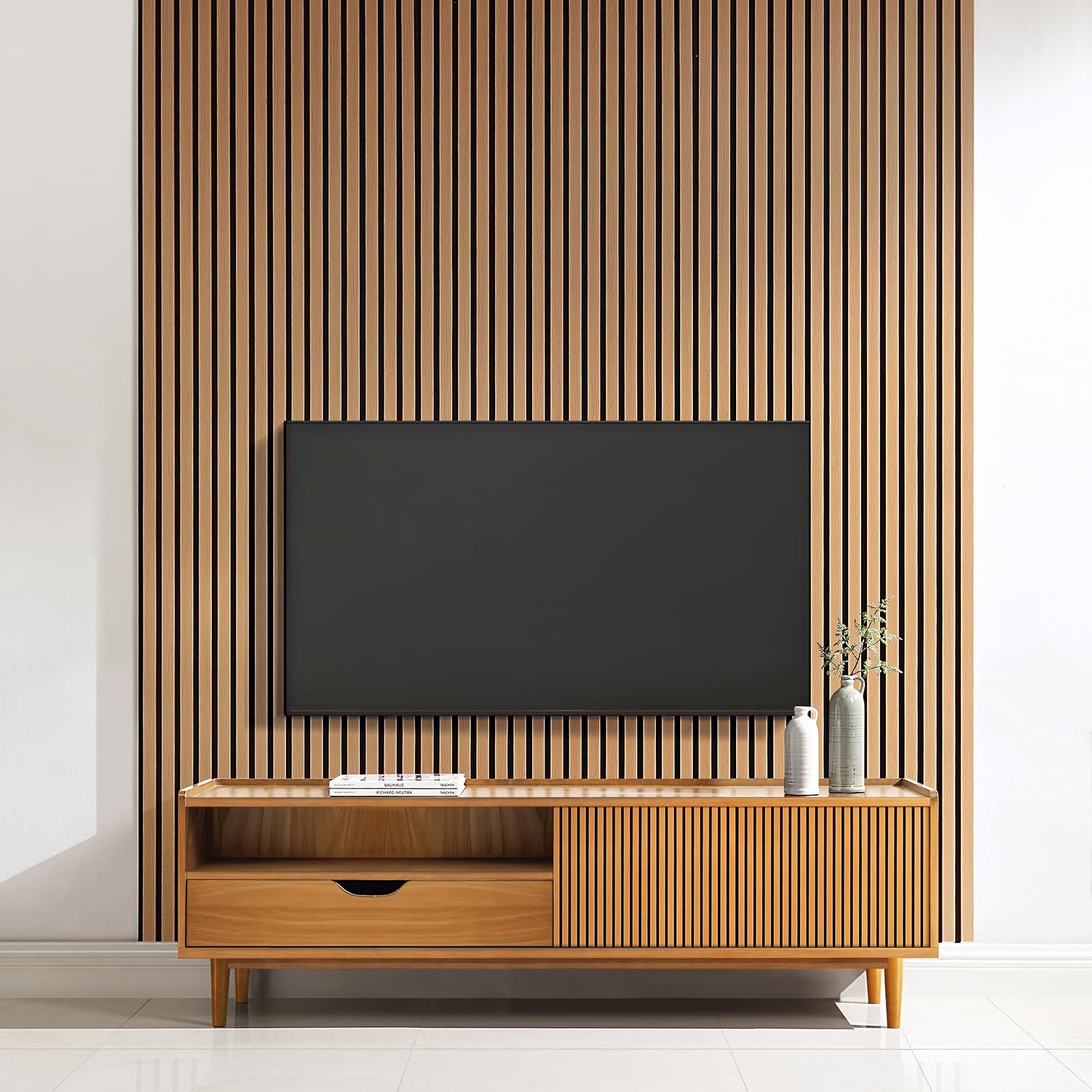 Home Treats Oak Wall Panel Wood Slat | Decorative Wooden Panelling 3D Slatted Acoustic Sound Absorbing Ceiling Or Wall Slats (, 120 X 60Cm (2 Pack))