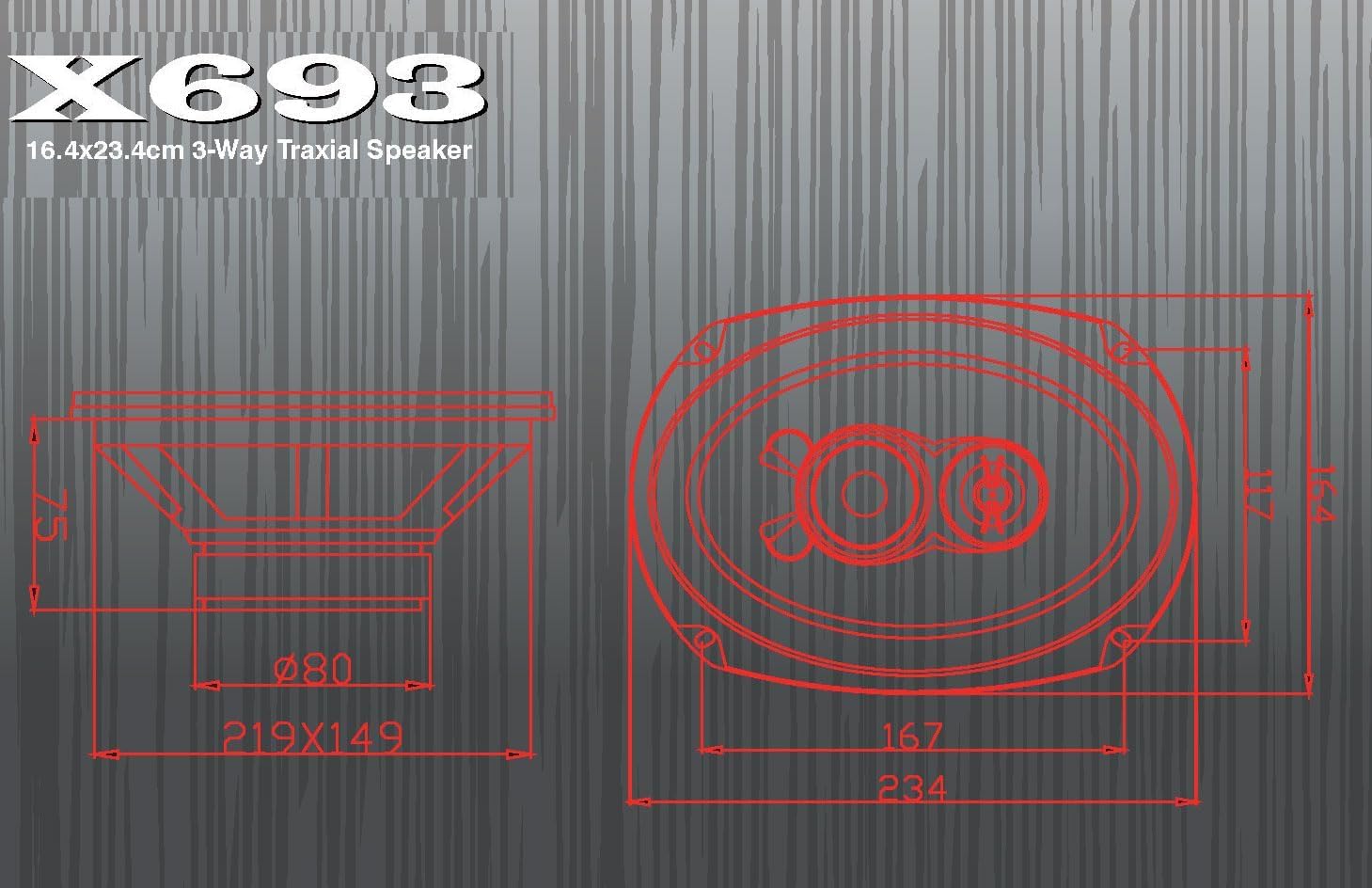 Excalibur X693 Altoparlanti Coassiali Auto 6x9 Pollici 3 Vie con 100W RMS e 500W Max, 4 Ohm, 90dB Sensibilità, Risposta 50Hz–20kHz, 75mm Profondità, Inclusi Griglie e Accessori di Montaggio