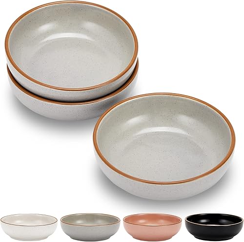 Cottagecore Cuencos de cerámica para gatos, juego de 3 unidades, gris, tazón de 5.3 pulgadas para mascotas poco profundas para gatitos, gatos,