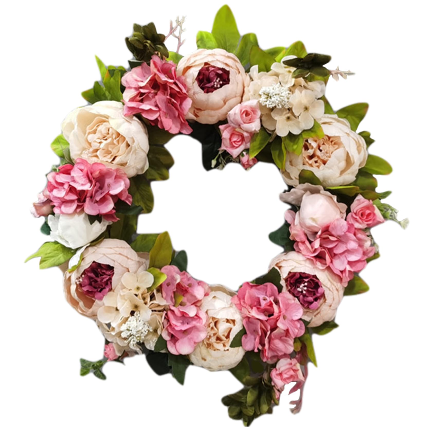 Ghirlanda di fiori di peonia artificiale per porta d'ingresso, decorazione da appendere alla parete e alla finestra per la festa di nozze (colore champagne)