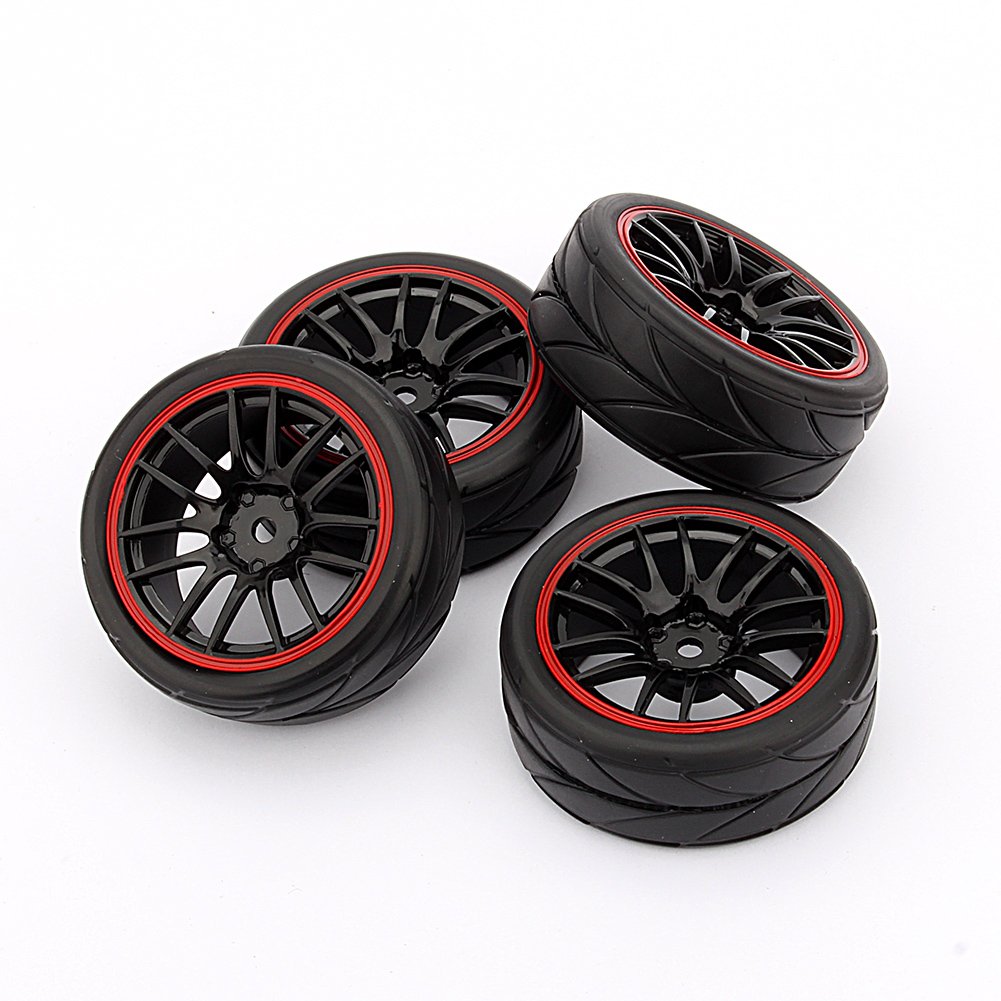 4PCS RC Racing Rubber Tires,Fit HSP HPI 9068-6081 1/10 Car On Road Wheel Rim