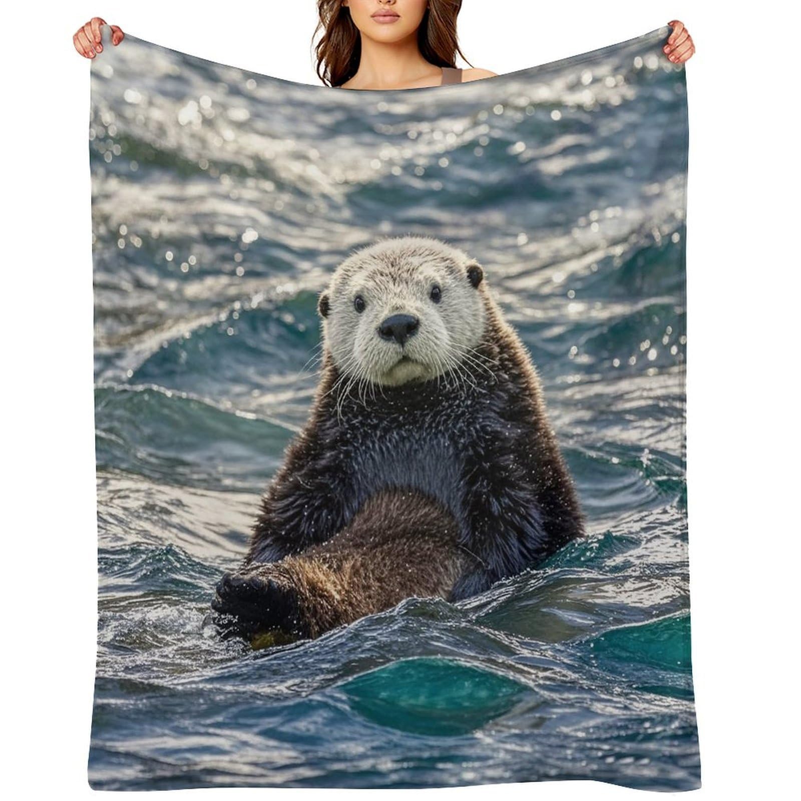 Flannel Sea Otter Throw Blanket for Couch Super Soft Fuzzy Cozy Flannel Blankets No Shed No Pilling FAnti-Static Winter Bed Blanket Decorative and Giftable Blankets