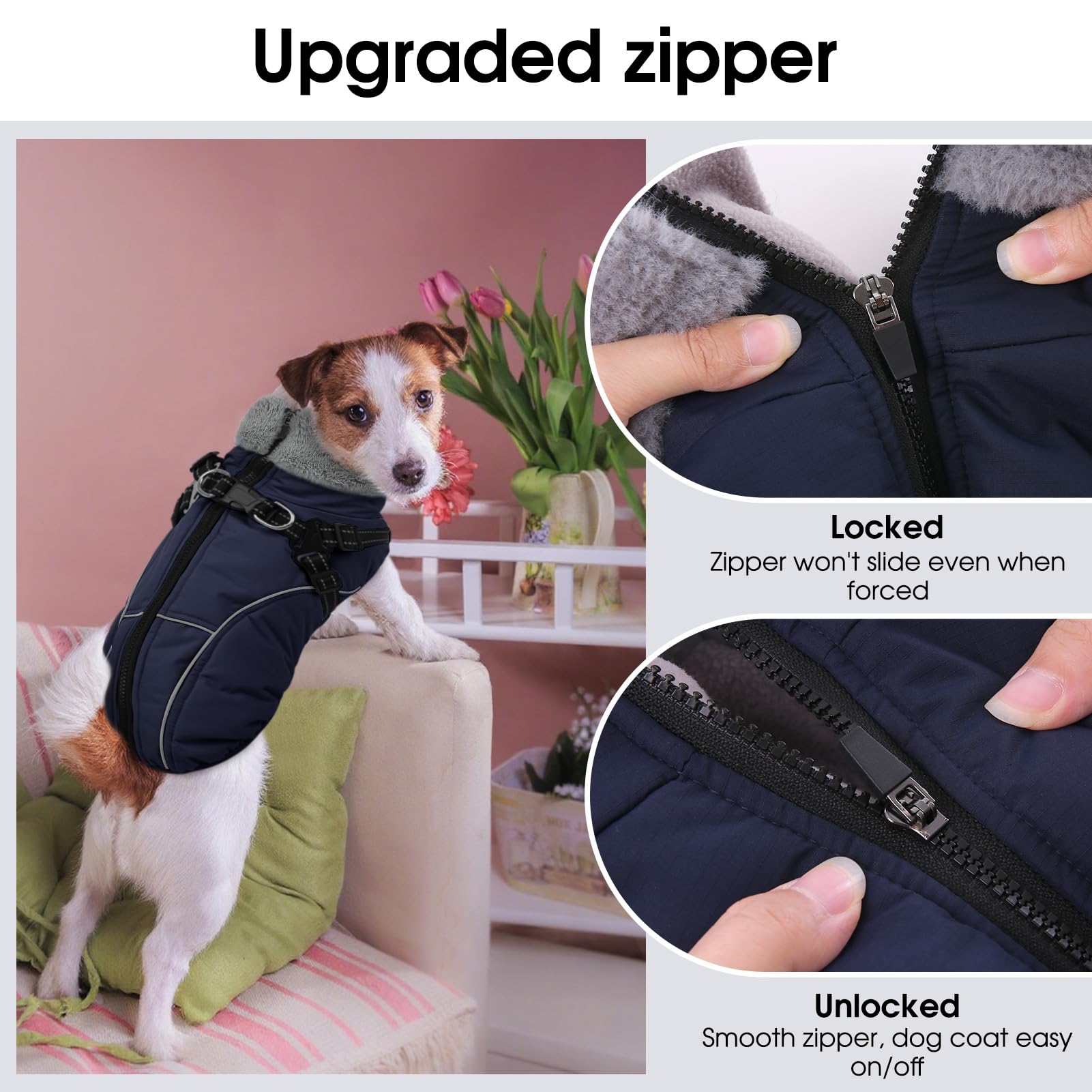 Manteau pour chiens de taille moyenne, veste de neige en polaire chaude réfléchissante pour animal de compagnie par temps froid, bleu foncé, taille M