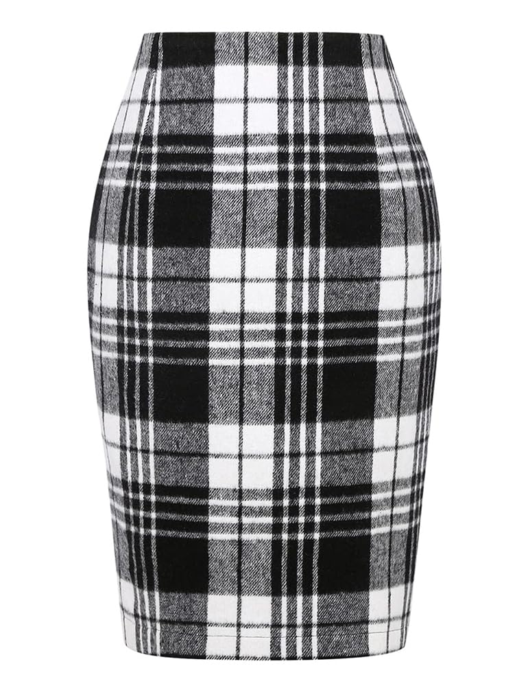 Kinghua Dames wollen geruite minirok herfst winter hoge taille bodycon
