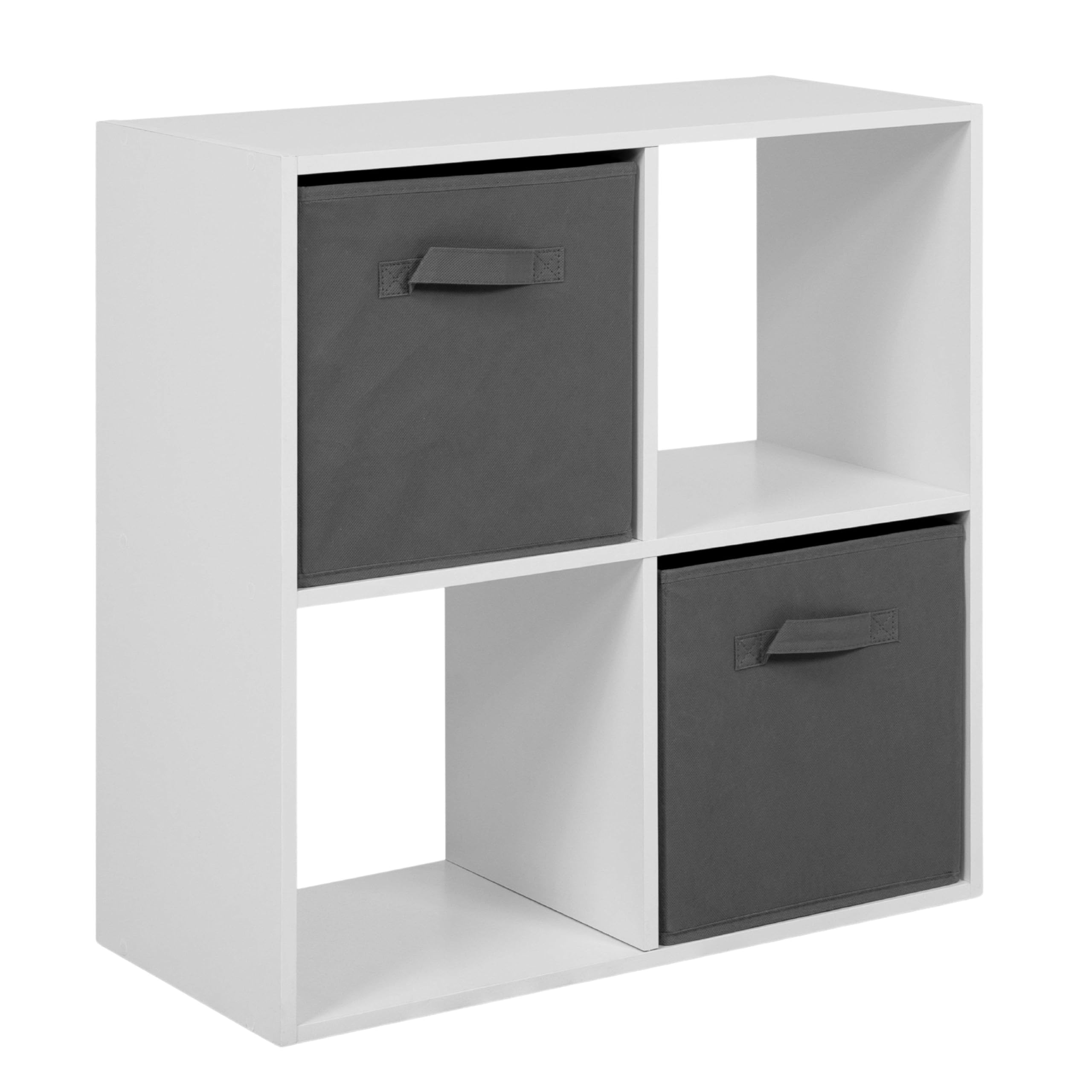 Miroytengo Estantería de Libros 4 Cubos Abril, Estantería de Pie 2 Cajones Tela Salón Blanco Mate y Gris 60x60x28 cm