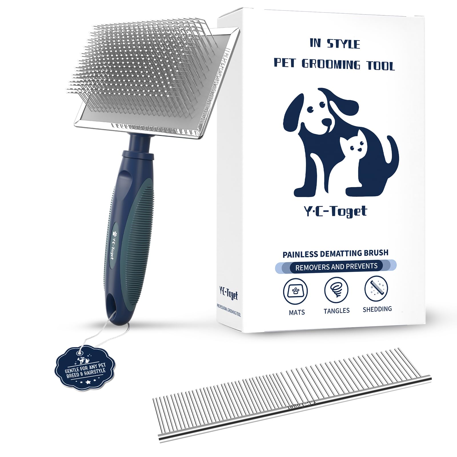 Gentle Slicker Dog Brush with Protective Ball Pins – Detangling & Undercoat Removal for Long Haired Dogs & Cats – Soothing Massage Brush for Sensitive Skin, Goldendoodles & Poodles
