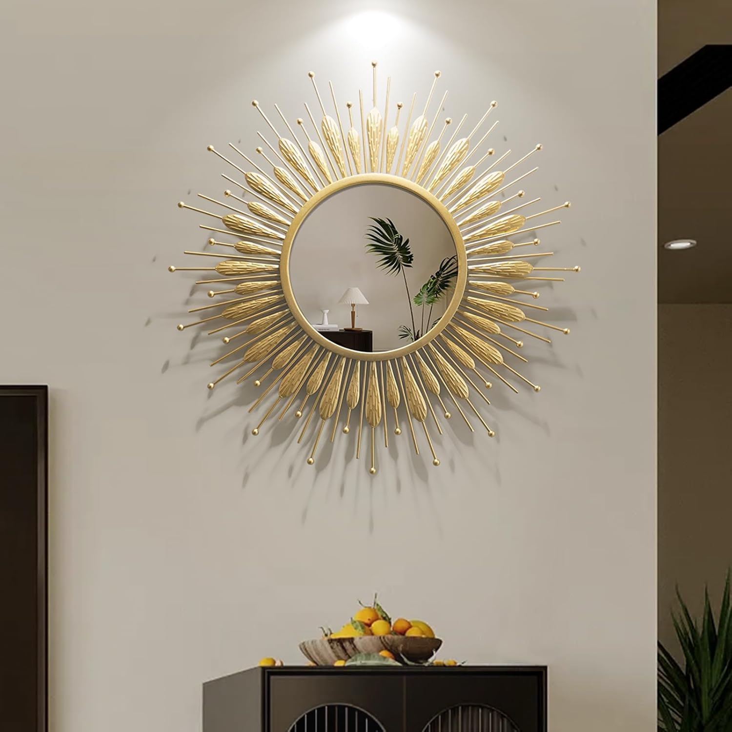 24" Sunburst Gold Wall Mirror Flower Design,Luxury Decorative Mirrors for Wall Decor Entryway/Dining Room/Kitchen