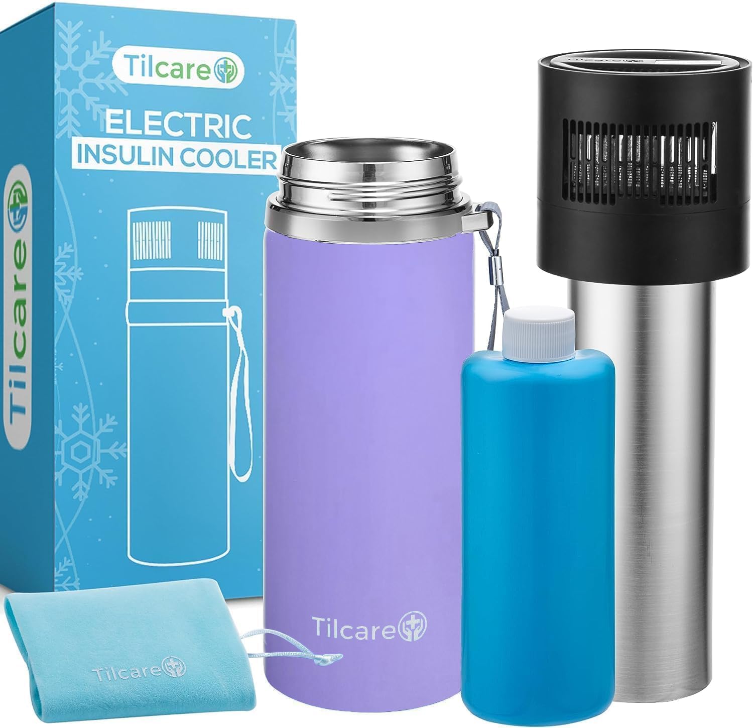 Porta Insulina da Viaggio Raffreddante Elettrico con Caricatore USB & Bio Gel by Tilcare - Ore Illimitate, Contenitore Riutilizzabile per Congelatore a Penna - Contiene fino a 6 Penne - Lavanda
