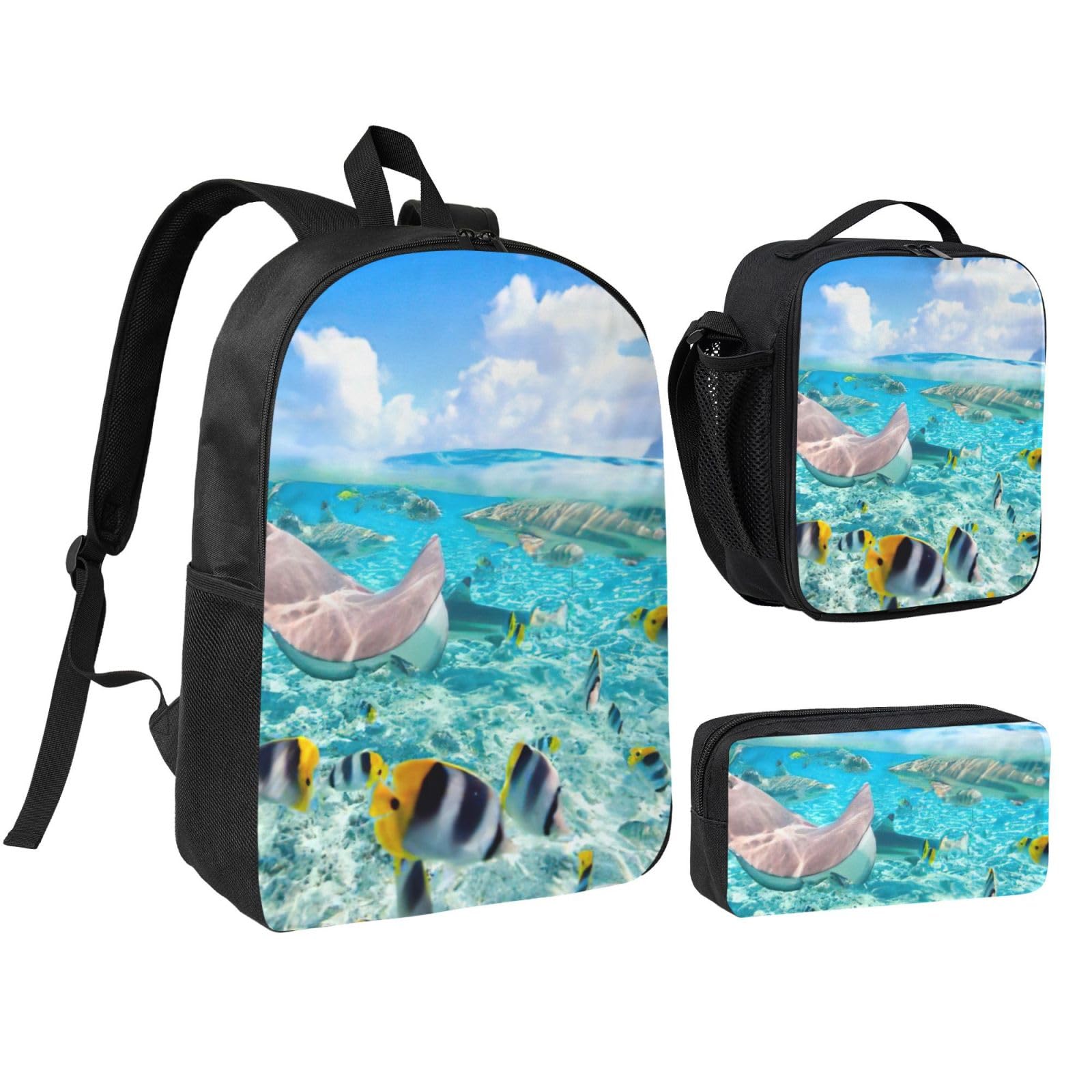 Mochila escolar de peces de 3 piezas EdWal con estampado multicolor ligera y funcional 8