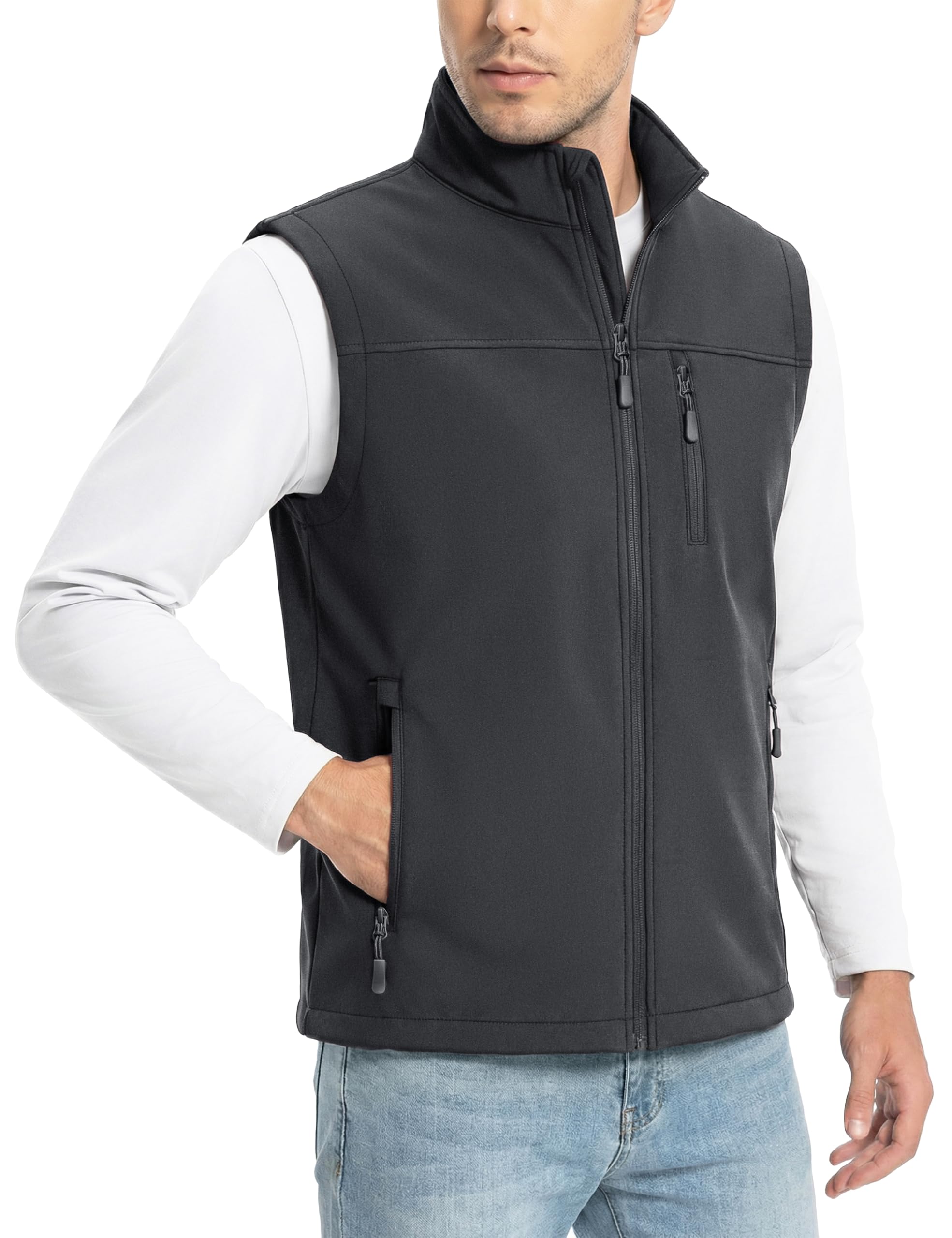 Men's Lightweight Softshell Vest Outerwear Windproof Fleece Zip Sleeveless Jacket Golf Casual Hiking