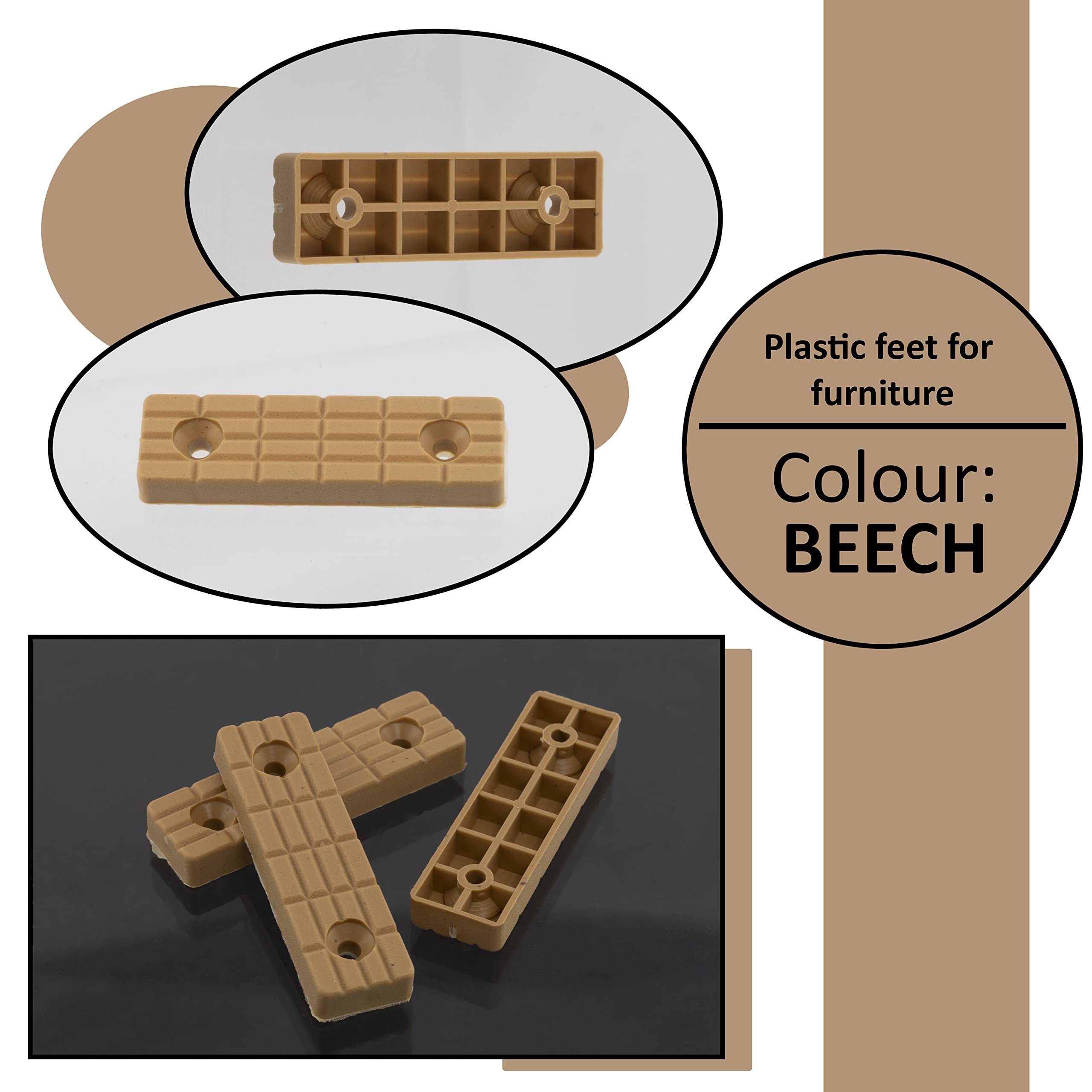 AERZETIX - C65816-10 stuks meubelglijders/poten 56x16x7 mm van kunststof om vast te schroeven, rechthoekig - kleur wit - tafelkast, commode, wandkast, bed, wigaccessoires, vloerbescherming, hoogte
