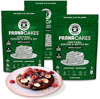 PranaCakes Superfood Organic Pancake & Waffle Mix Gluten Free | Energy, Vitality & Mood Balancing | Plant-based Protein | Just-Add-Water | By LIVING PRANA | 12oz (3-pack)